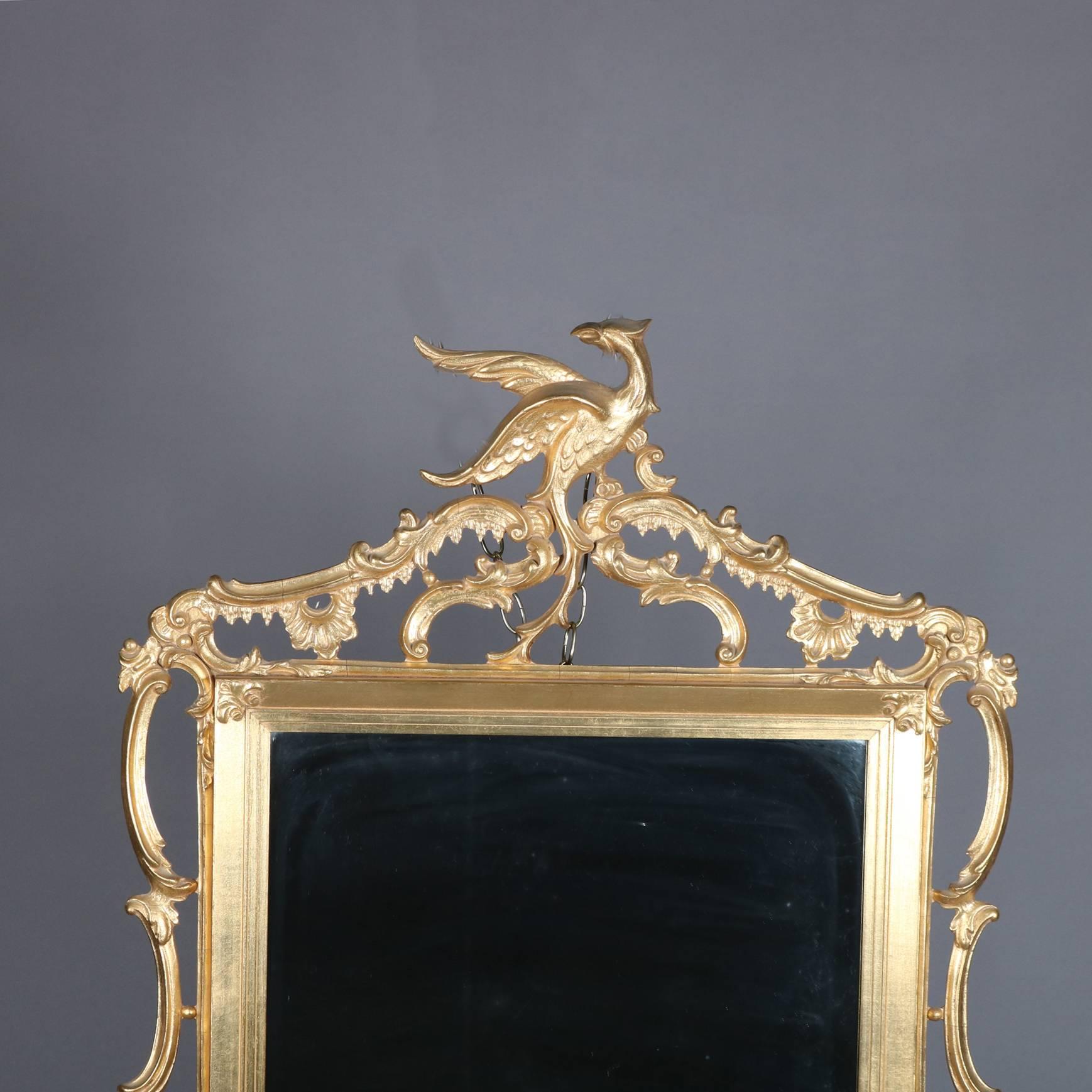 European Federal Chippendale Style Giltwood Pierced Frame with Phoenix, 20th Century