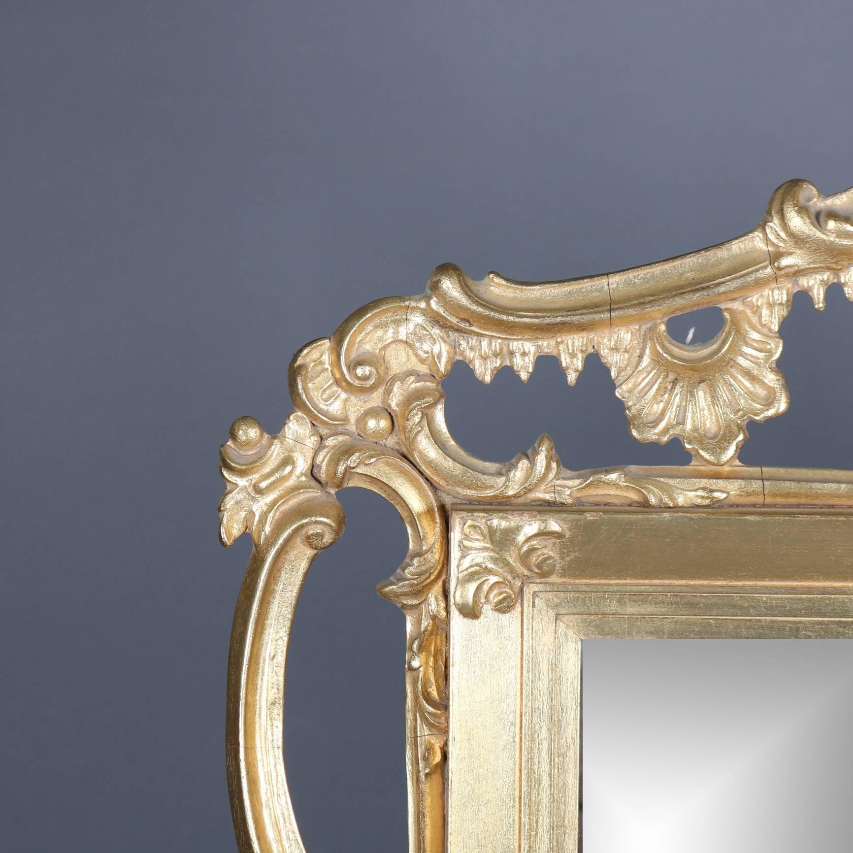 Mirror Federal Chippendale Style Giltwood Pierced Frame with Phoenix, 20th Century