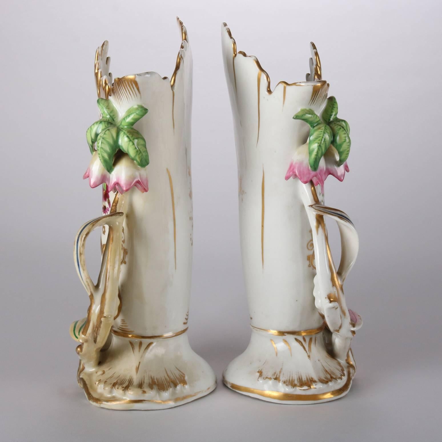 Pair of Antique Vieux Paris Hand-Painted & Gilt Porcelain Spill Vases 1