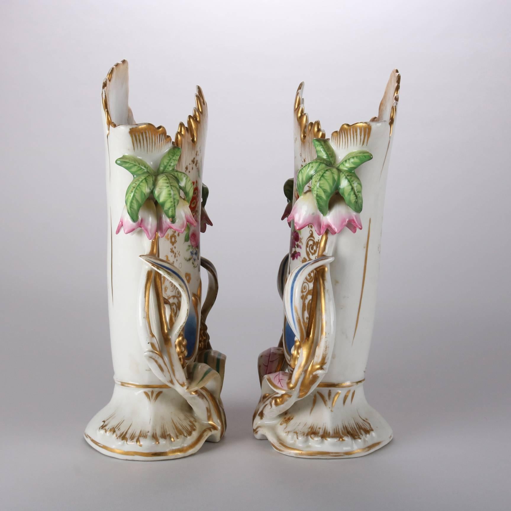 Pair of Antique Vieux Paris Hand-Painted & Gilt Porcelain Spill Vases In Good Condition In Big Flats, NY
