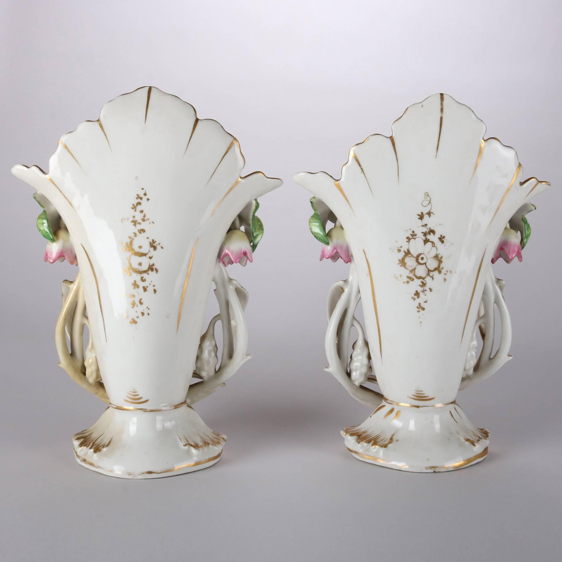 19th Century Pair of Antique Vieux Paris Hand-Painted & Gilt Porcelain Spill Vases