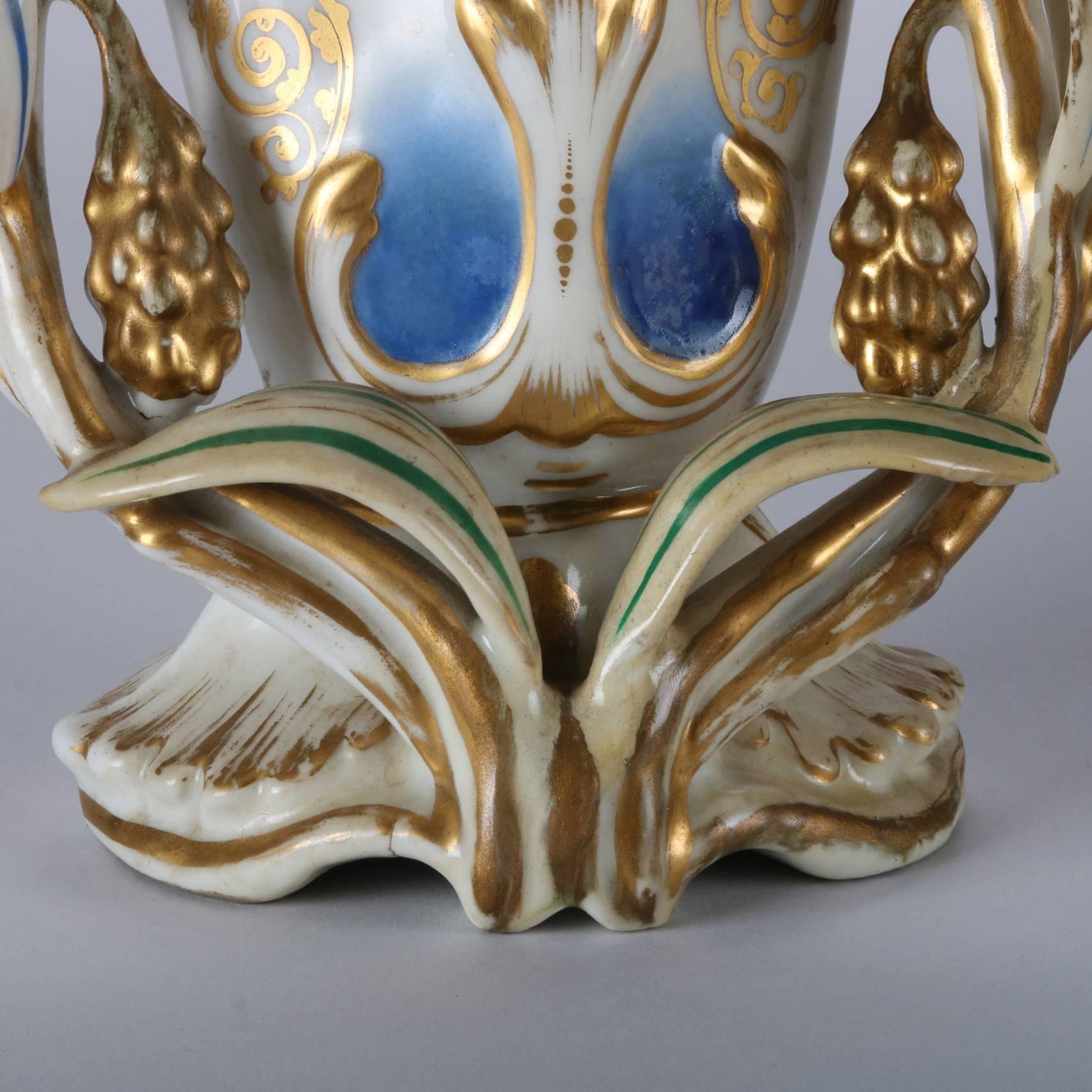Pair of Antique Vieux Paris Hand-Painted & Gilt Porcelain Spill Vases 2