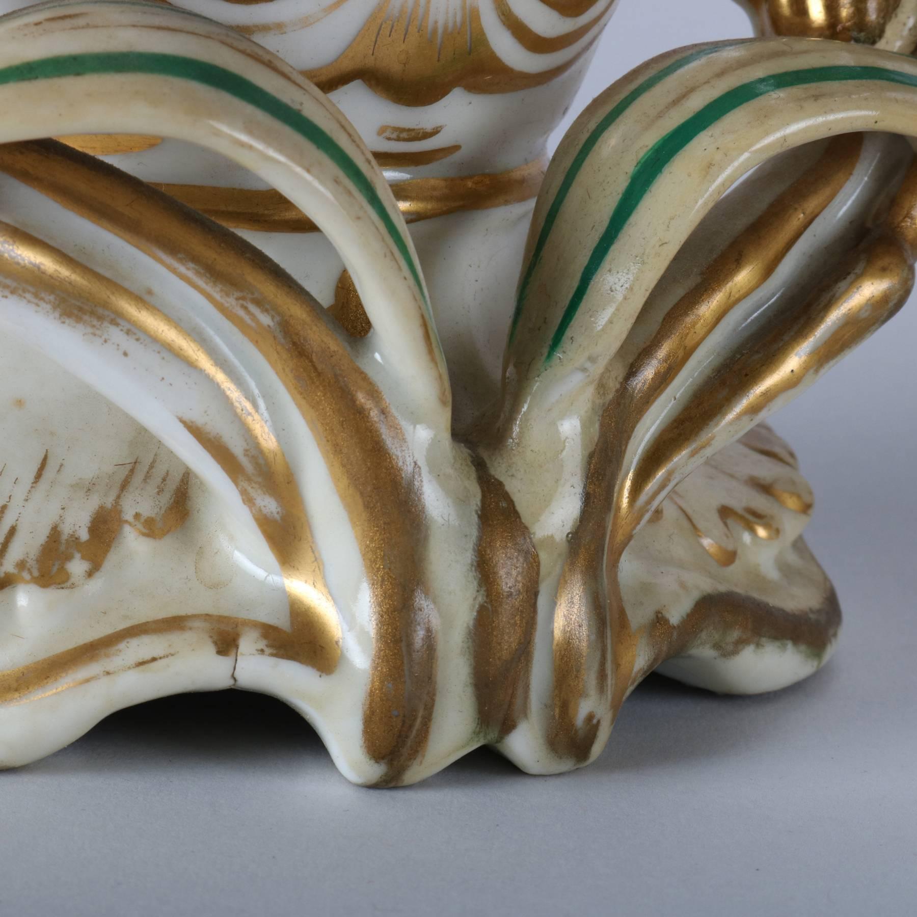 Pair of Antique Vieux Paris Hand-Painted & Gilt Porcelain Spill Vases 3