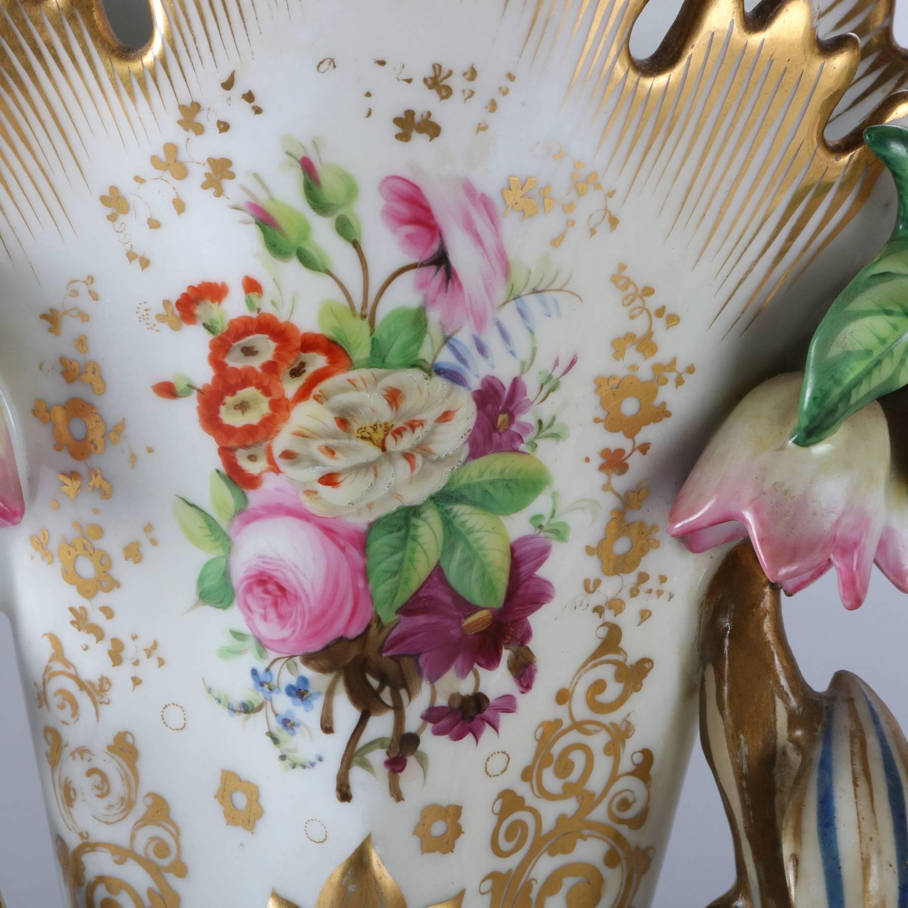 French Pair of Antique Vieux Paris Hand-Painted & Gilt Porcelain Spill Vases