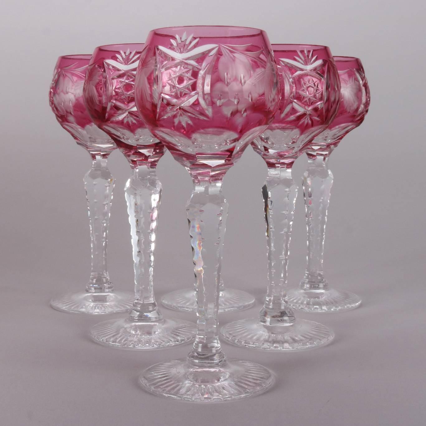 14-Piece Cranberry Glass Cut to Clear Decanter and Stemware Set, 19th Century 1