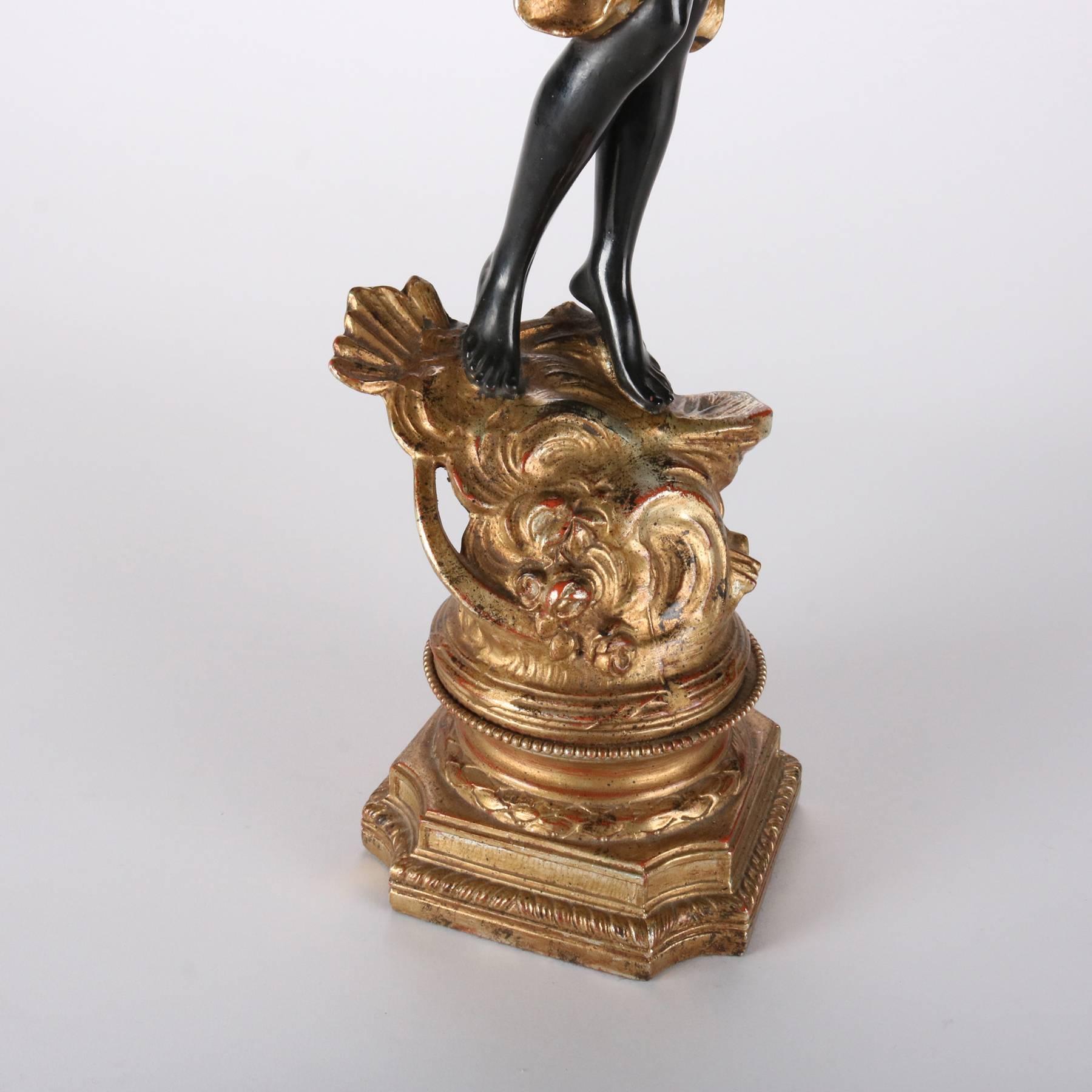 Parcel-Gilt and Ebonized Metal Muse Tympanum Player, 20th Century In Good Condition In Big Flats, NY