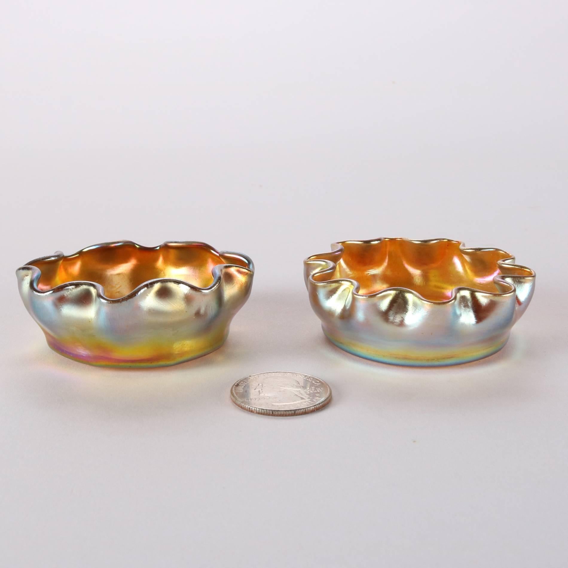 Pair of Antique Louis Comfort Tiffany Gold Favrile Art Glass Salt Cellars 1