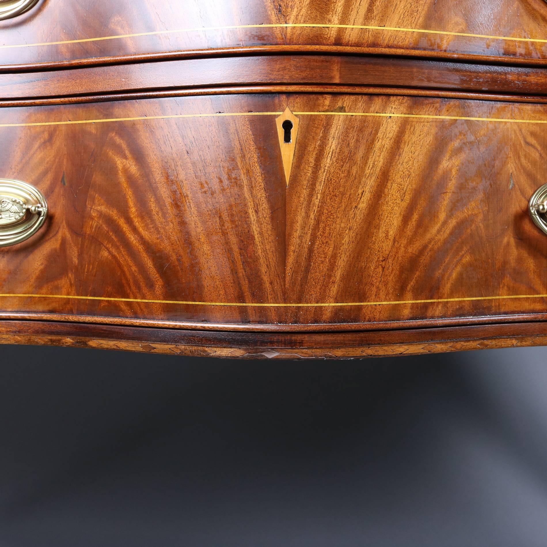 American Henkel Harris Flame Mahogany Inlaid Serpentine Hepplewhite Sideboard
