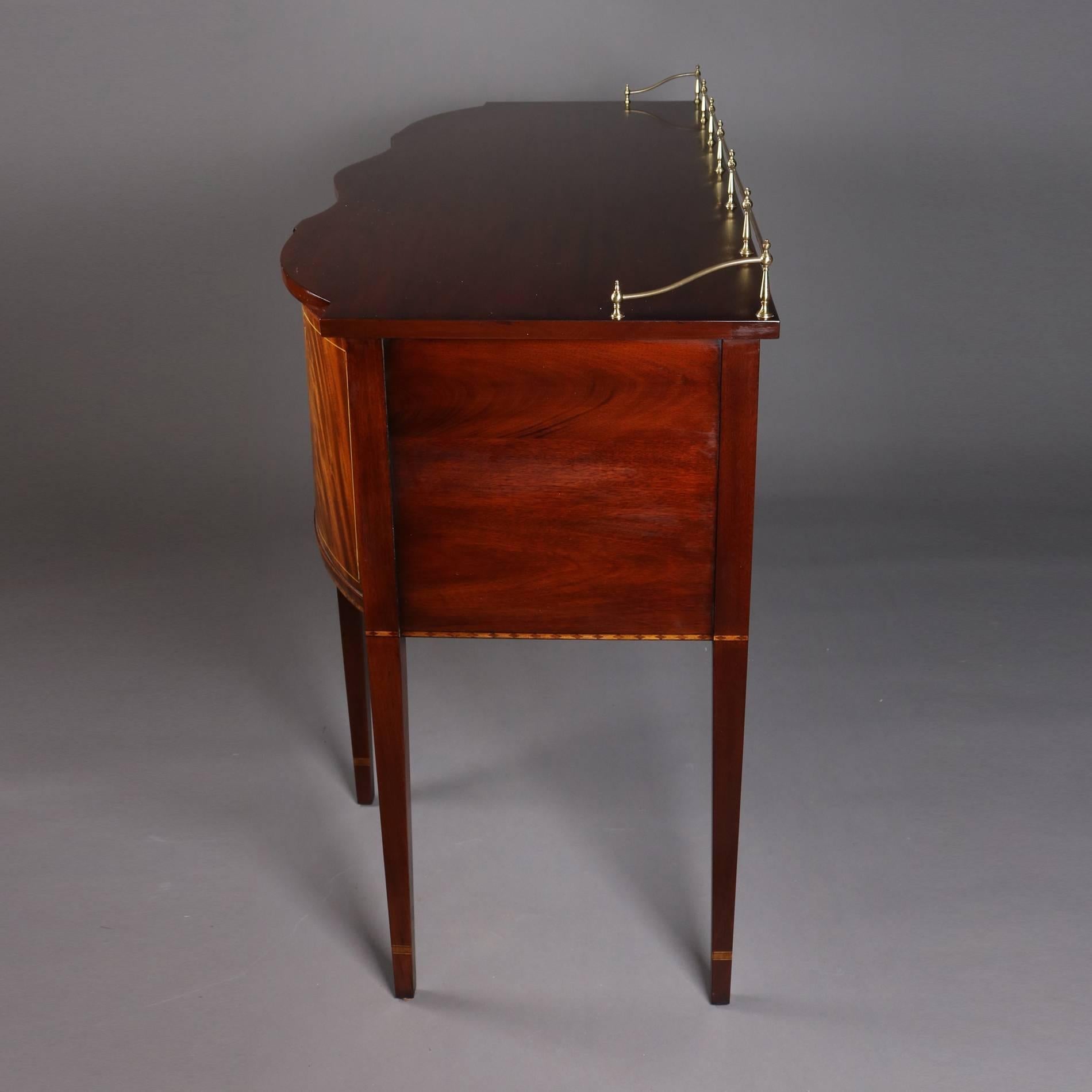 20th Century Henkel Harris Flame Mahogany Inlaid Serpentine Hepplewhite Sideboard