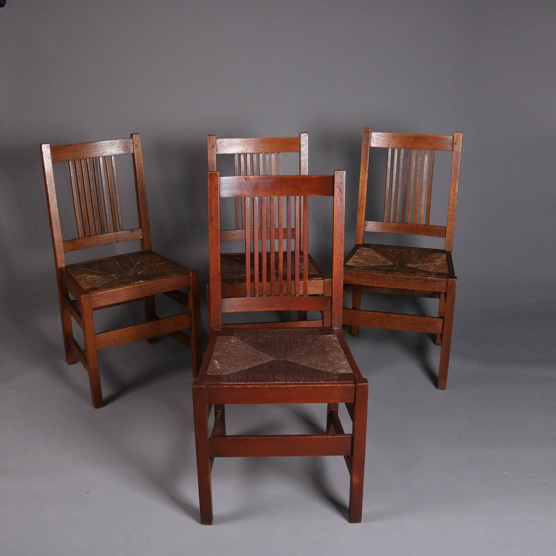 Four Arts & Crafts Mission Oak L. & J.G. Stickley Spindle Chairs, 20th Century 2