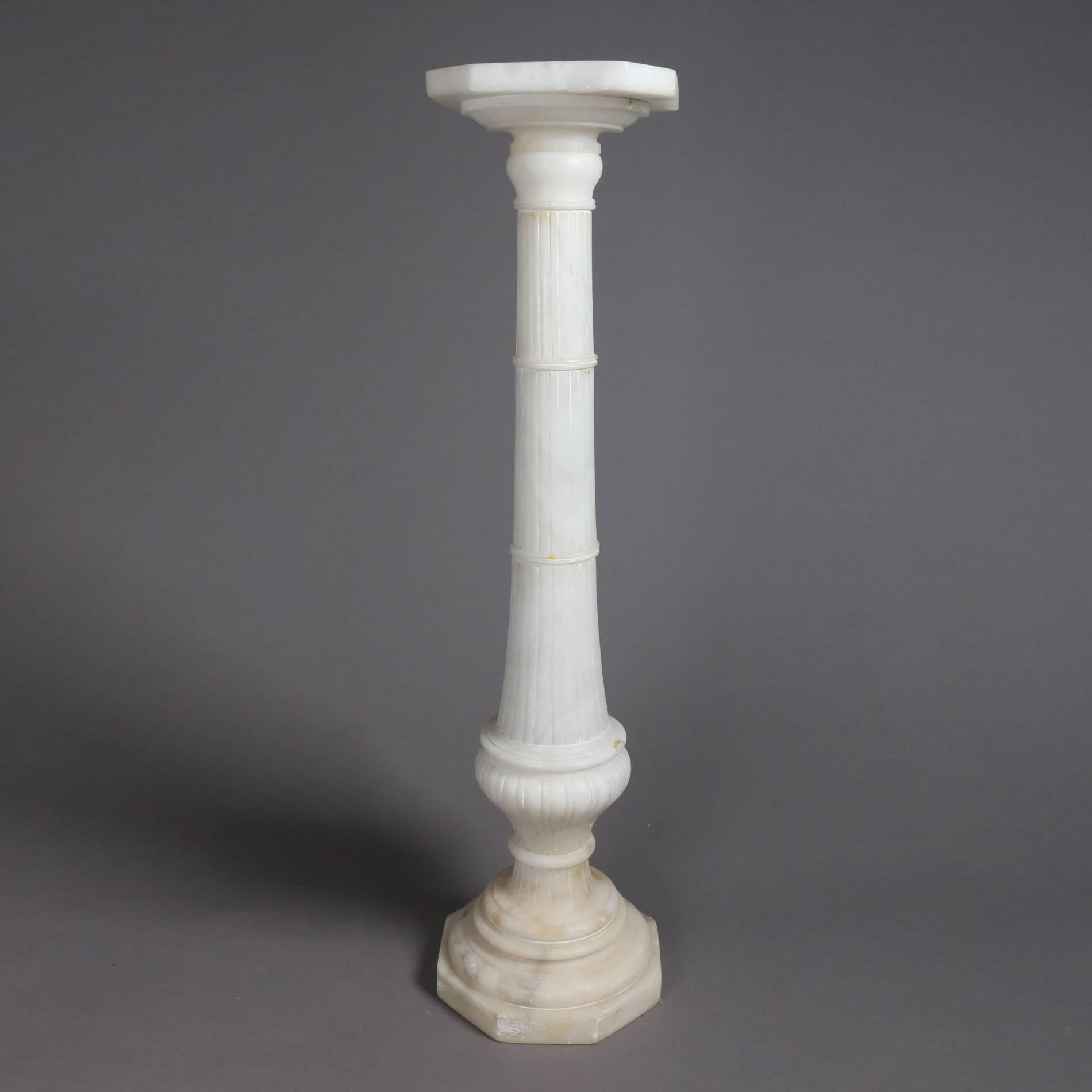Antique Italian Classical Carved Alabaster Sculpture Pedestal, 19th Century 3