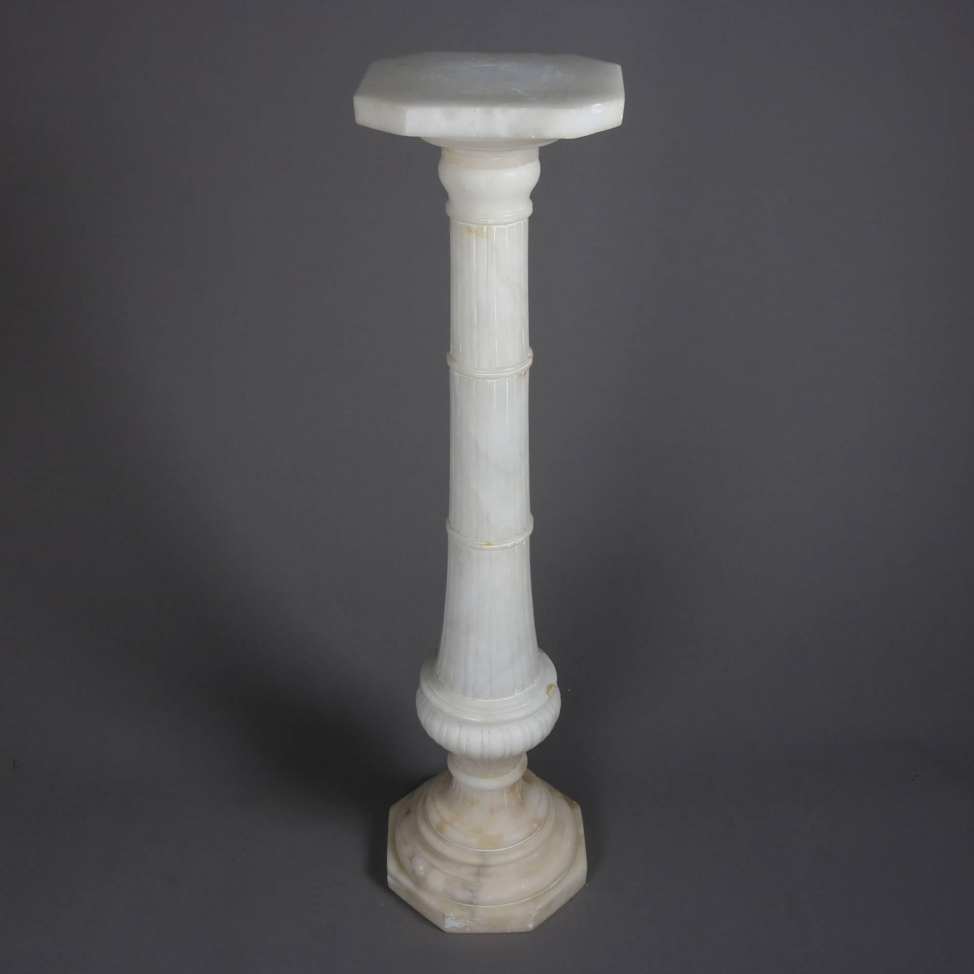 Antique Italian Classical Carved Alabaster Sculpture Pedestal, 19th Century 4
