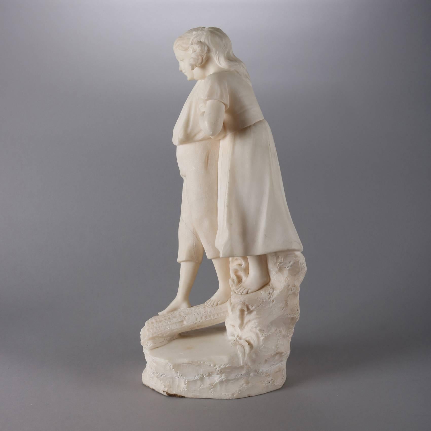 Antique English figural carved alabaster sculpture of barefoot peasant courting couple walking in the woods, 20th century

***DELIVERY NOTICE – Due to COVID-19 we are employing NO-CONTACT PRACTICES in the transfer of purchased items.  Additionally,