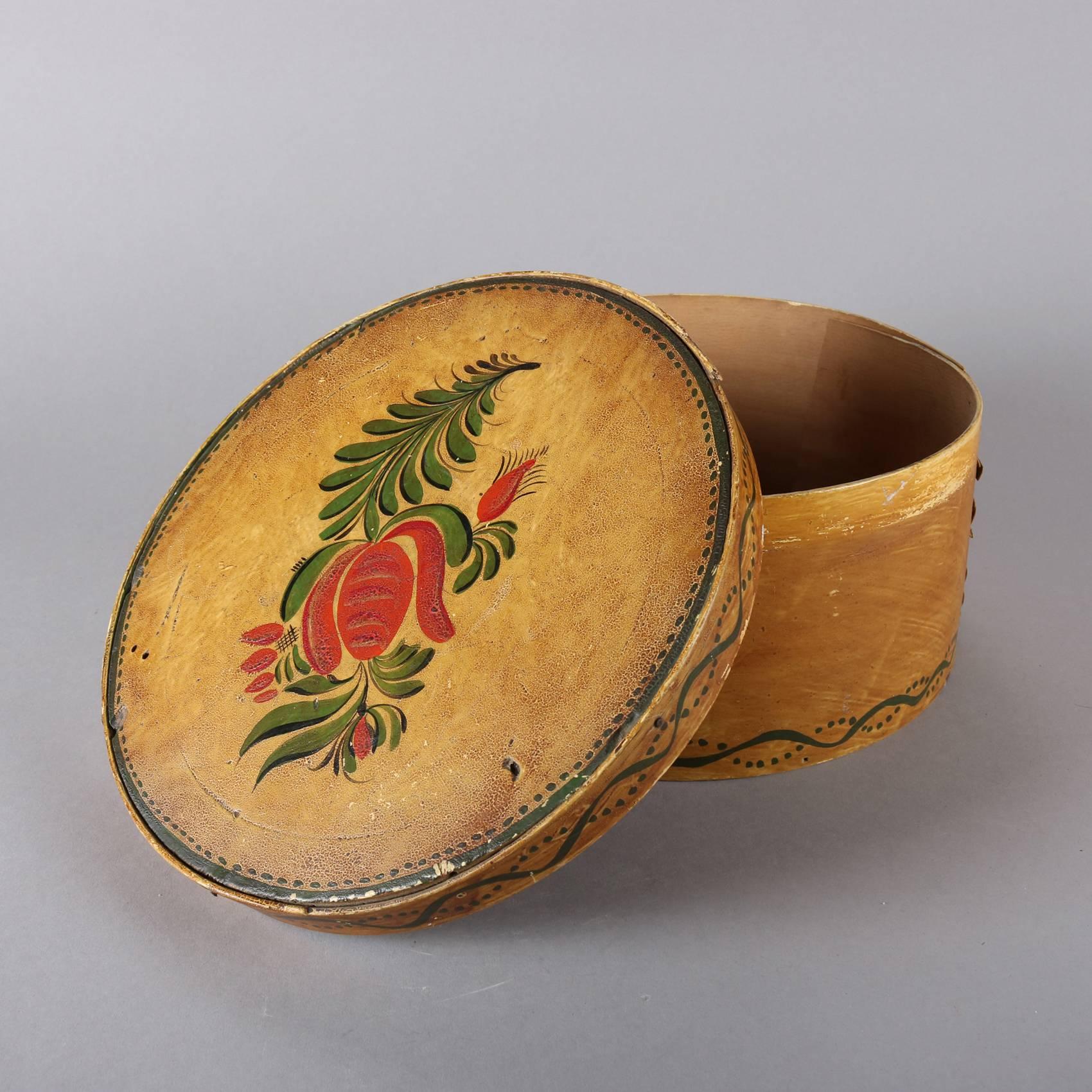 Antique Folk Art Grain & Paint Decorated Shaker Pantry Cheese Box, 19th Century 1