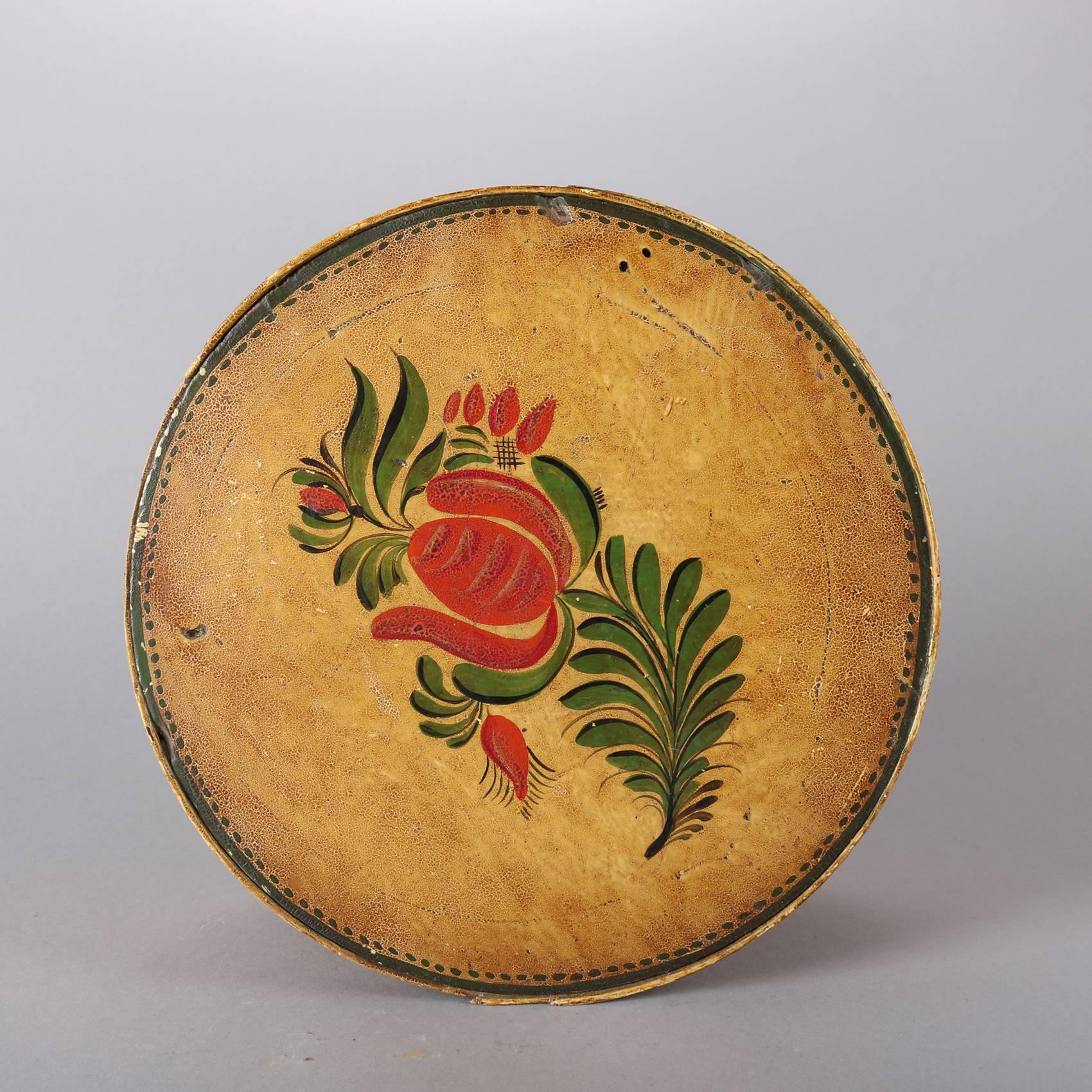 Hand-Painted Antique Folk Art Grain & Paint Decorated Shaker Pantry Cheese Box, 19th Century