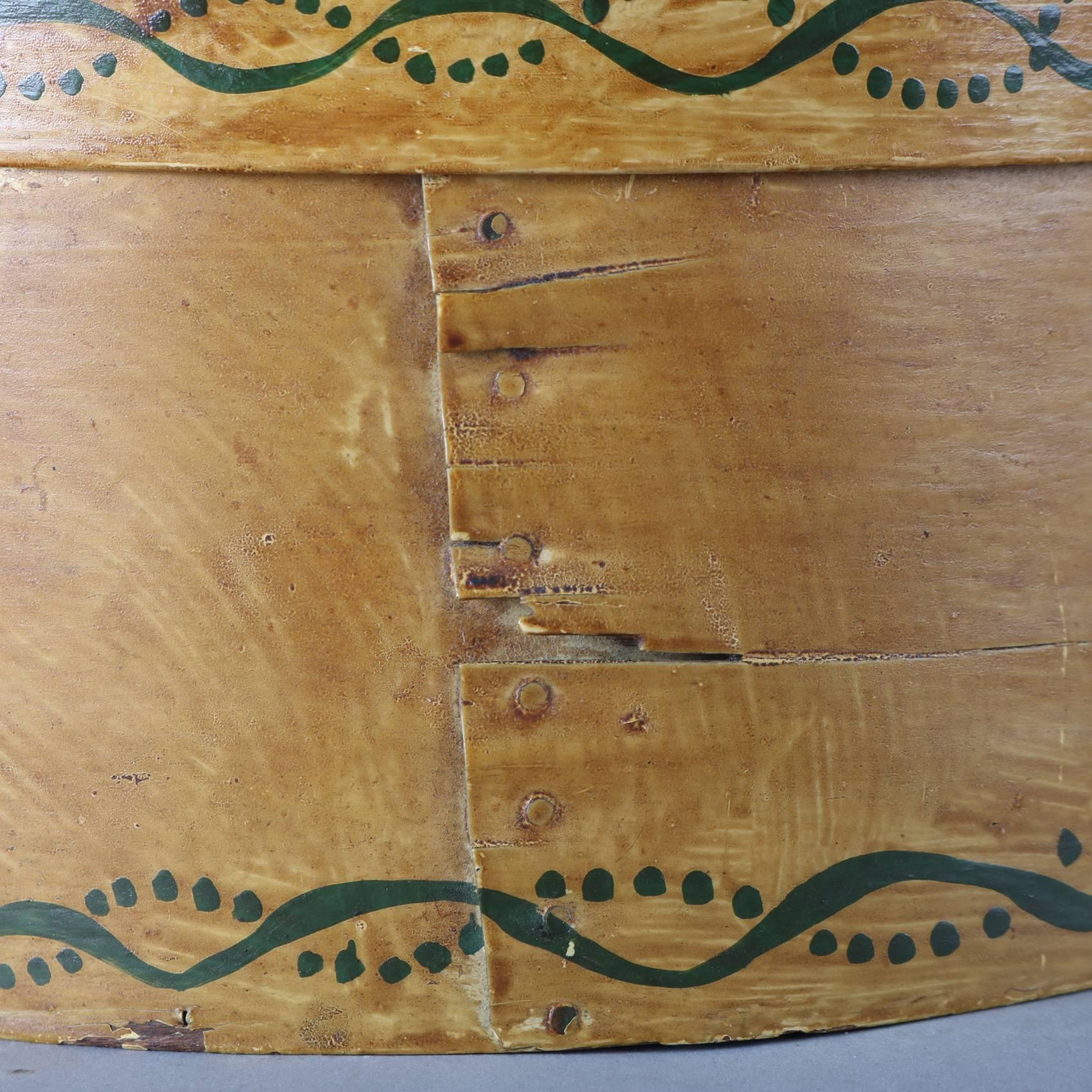 American Antique Folk Art Grain & Paint Decorated Shaker Pantry Cheese Box, 19th Century