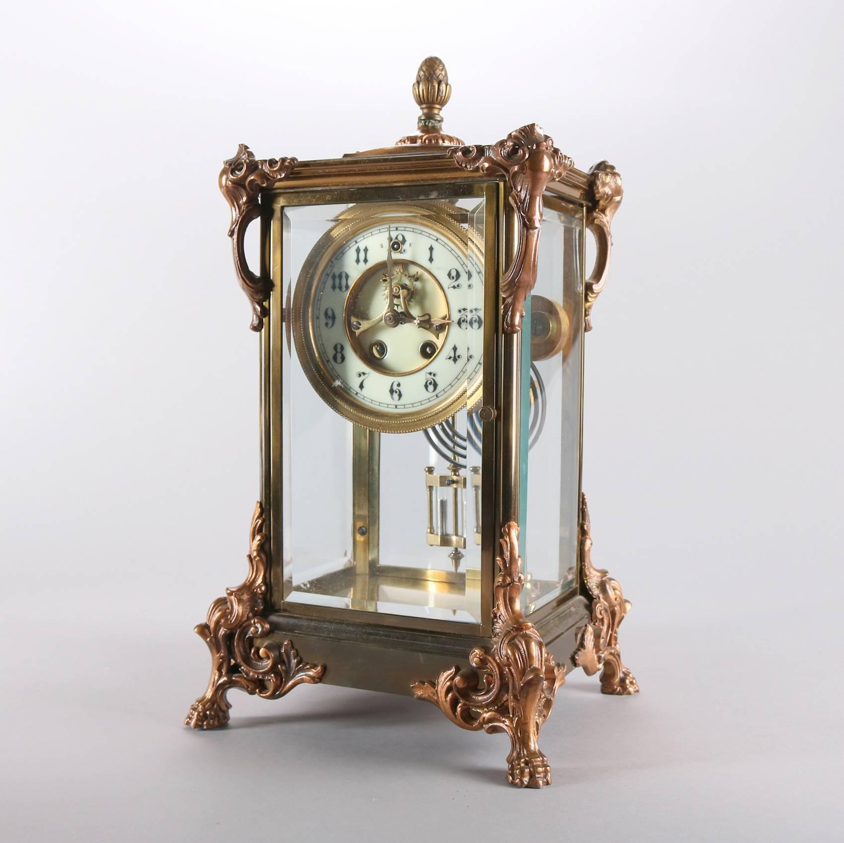 American Antique French Style Gilbert Clock Co. Crystal Regulator Clock, 19th Century