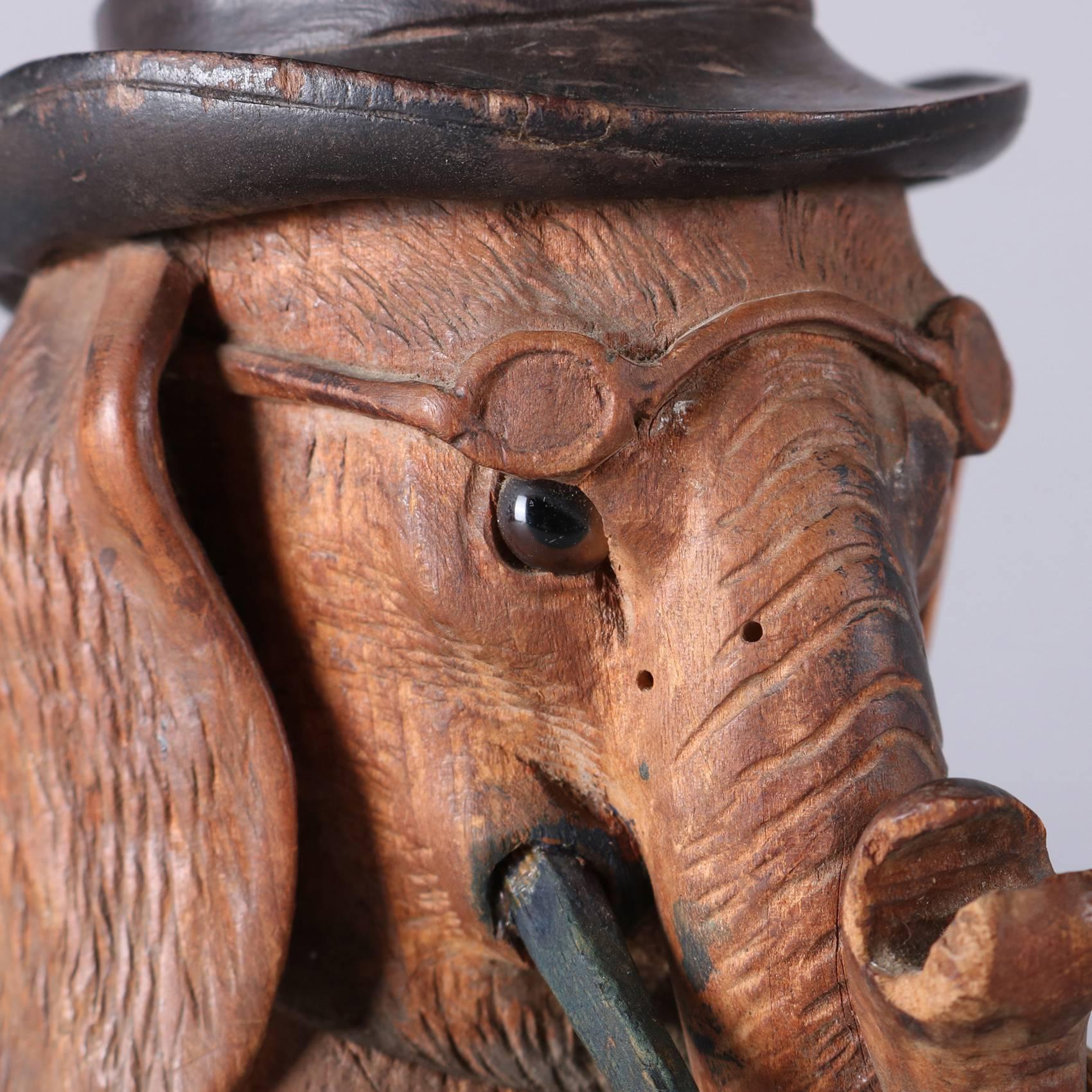 Antique German Black Forest Hand-Carved Top Hat Elephant Inkwell, 19th Century 3
