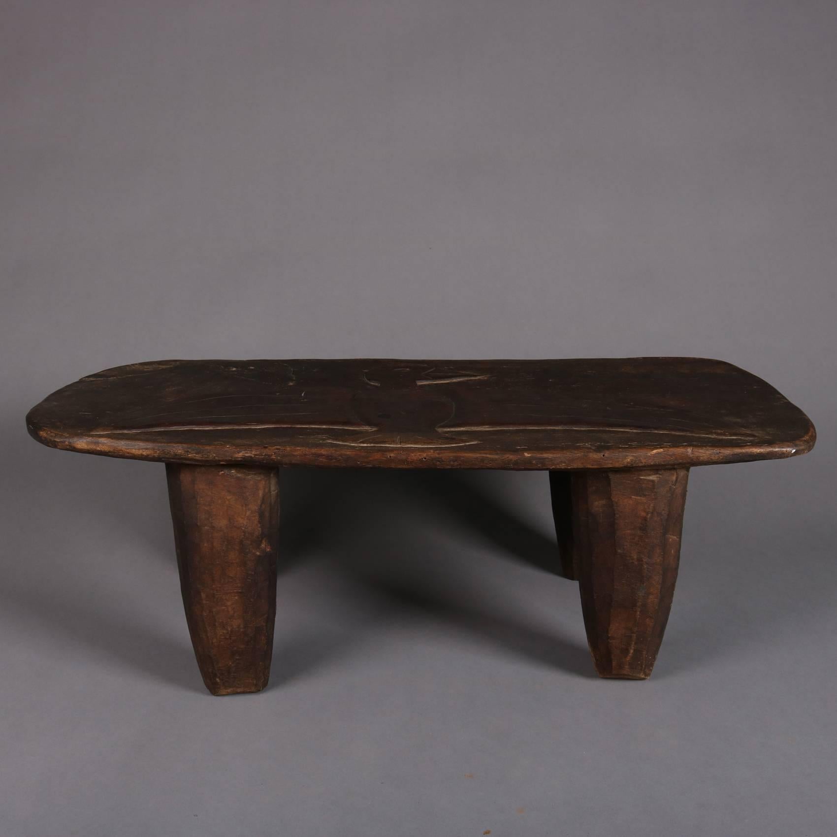 Folk Art Oaxacan Hand-Carved Primitive Low Bench with Eagle, 19th Century In Good Condition In Big Flats, NY