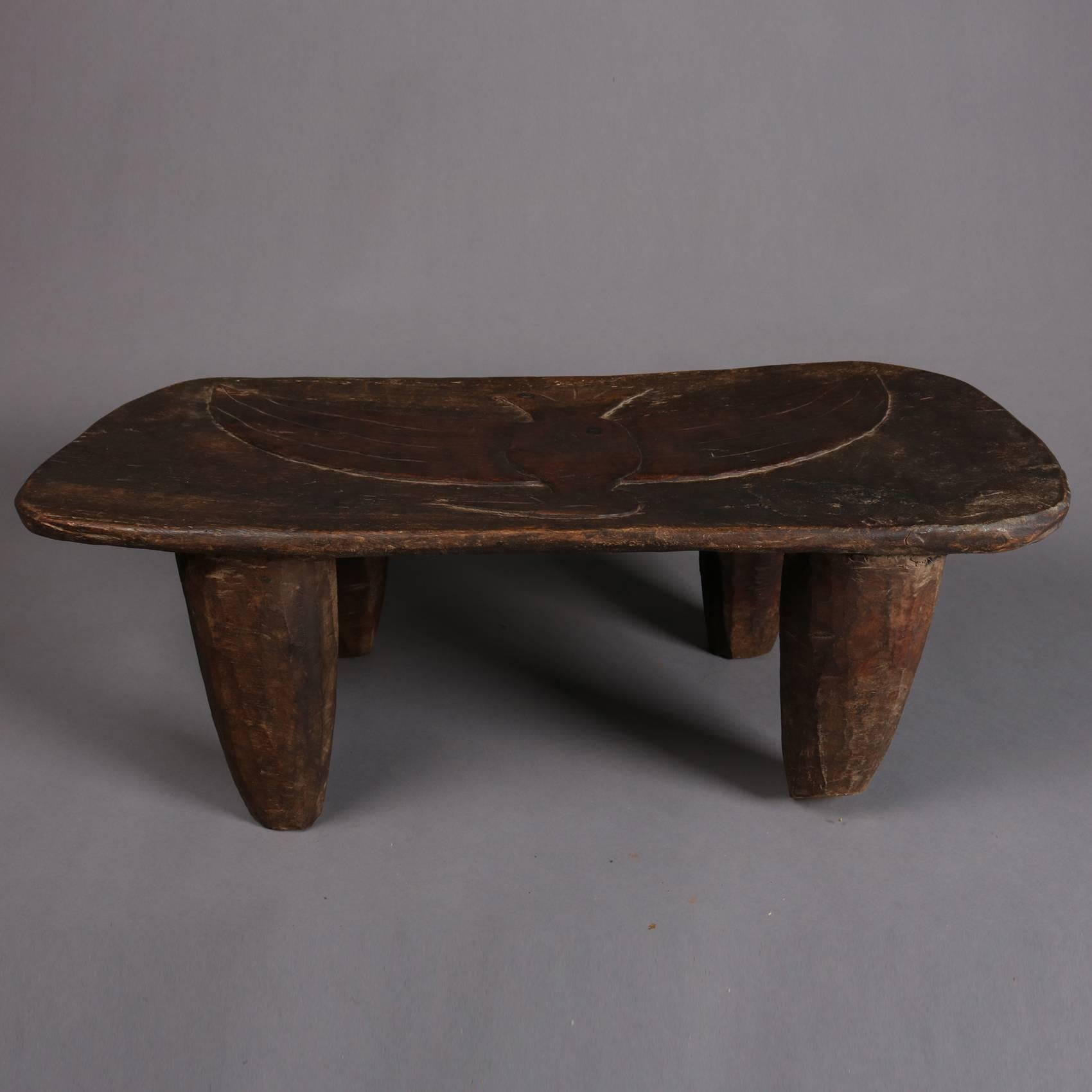 Folk Art Oaxacan Hand-Carved Primitive Low Bench with Eagle, 19th Century 2