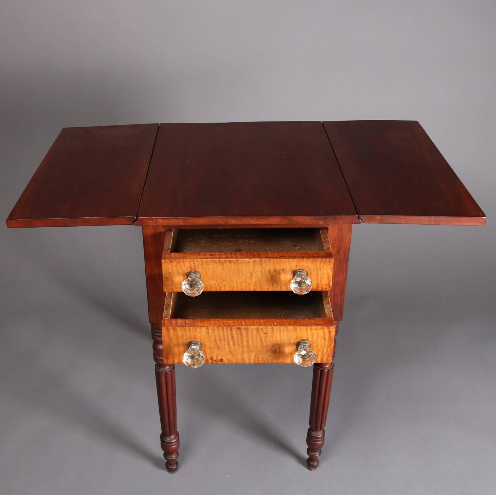 Antique Sheraton Tiger Maple and Cherry Two-Drawer Drop Leaf Stand, 19th Century In Good Condition In Big Flats, NY