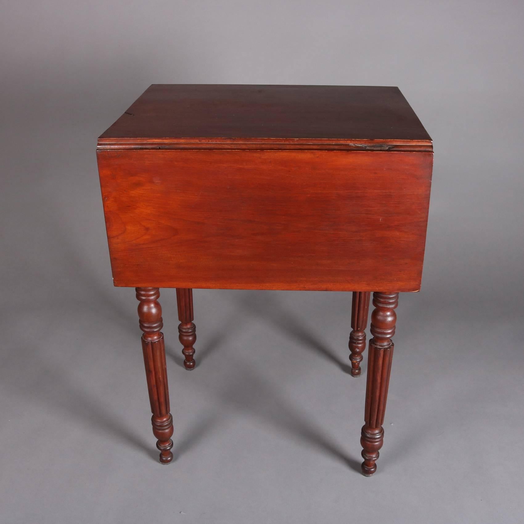 Antique Sheraton Tiger Maple and Cherry Two-Drawer Drop Leaf Stand, 19th Century 3