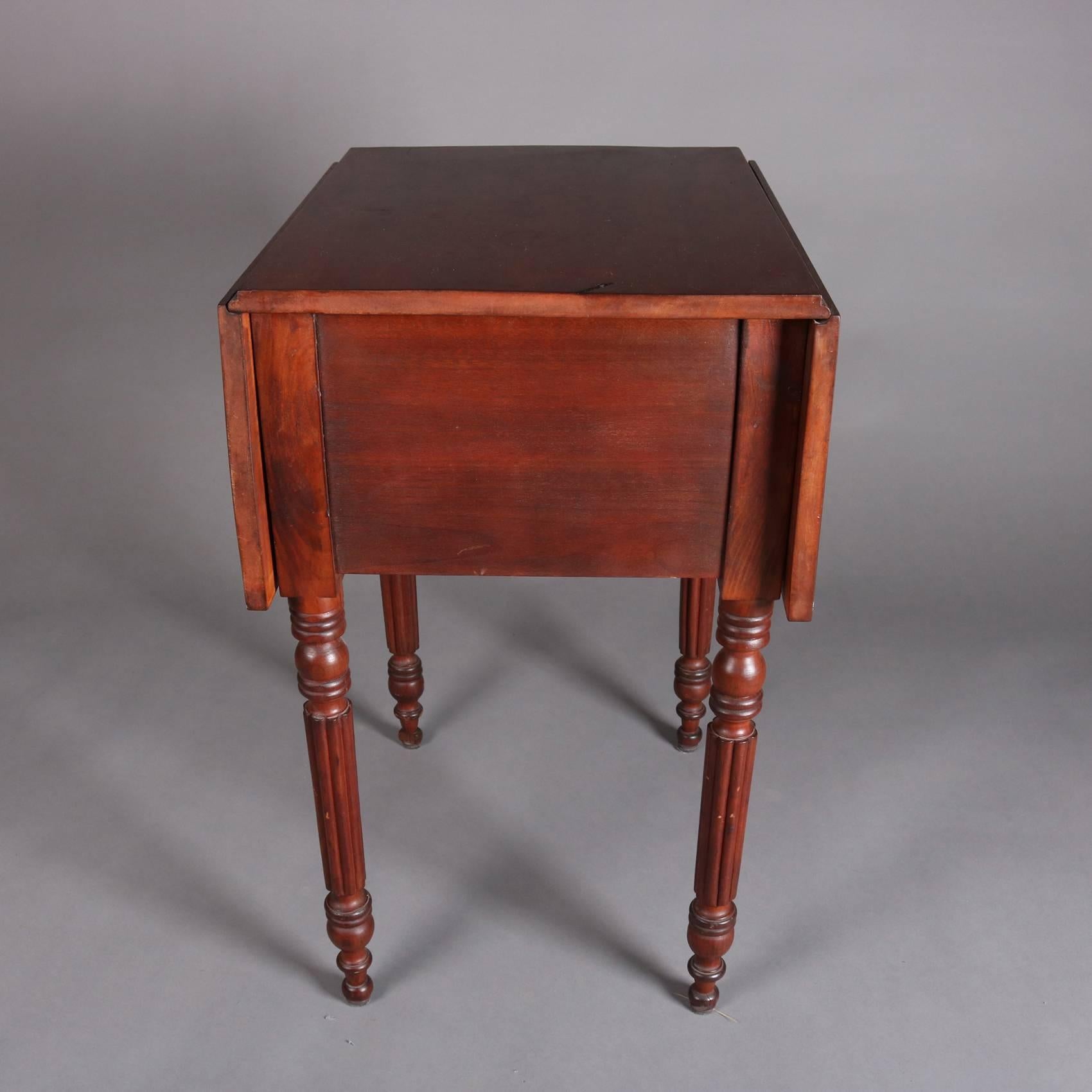 Antique Sheraton Tiger Maple and Cherry Two-Drawer Drop Leaf Stand, 19th Century 2