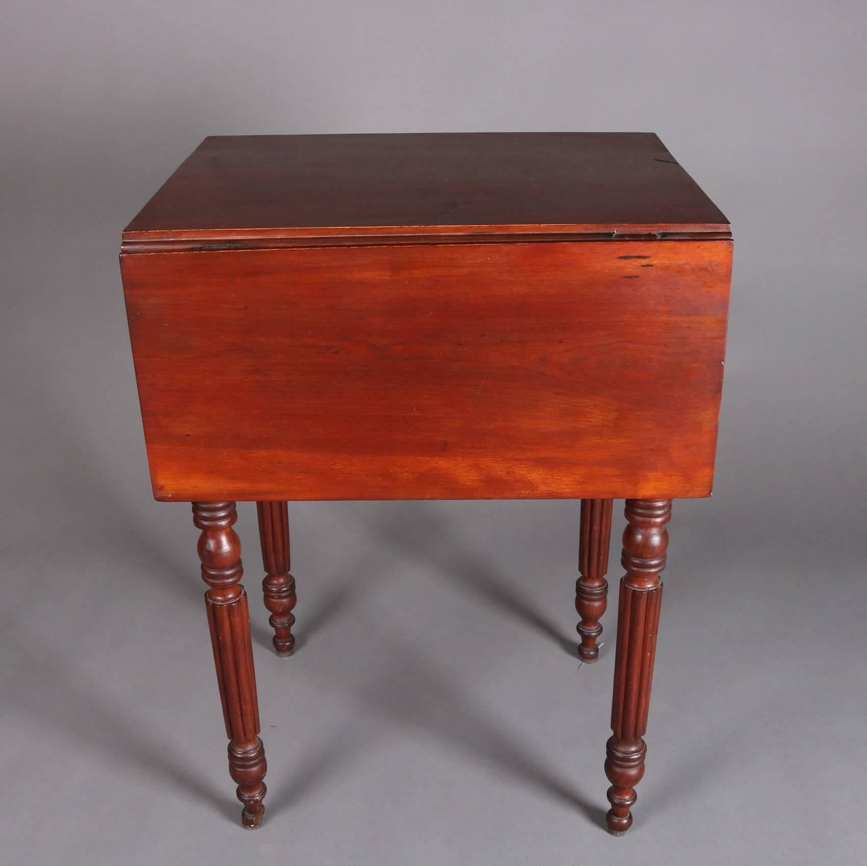 Antique Sheraton Tiger Maple and Cherry Two-Drawer Drop Leaf Stand, 19th Century 1
