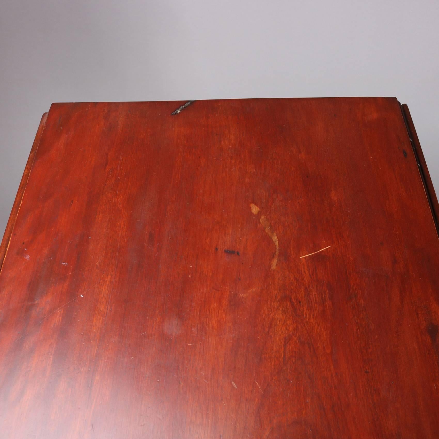 American Antique Sheraton Tiger Maple and Cherry Two-Drawer Drop Leaf Stand, 19th Century