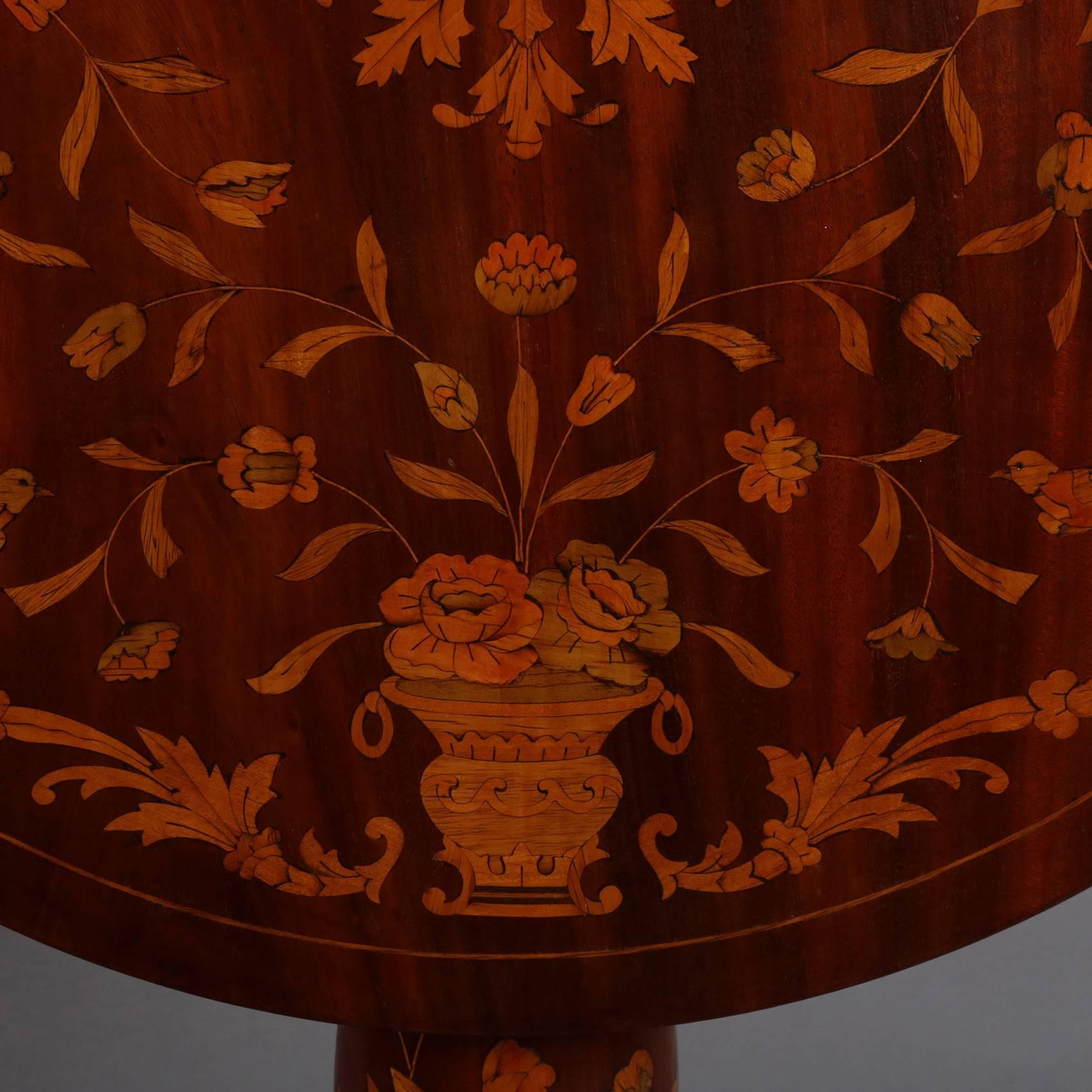 Antique Mahogany & Satinwood Floral Marquetry Inlaid Tilt-Top Table 19th Century 4