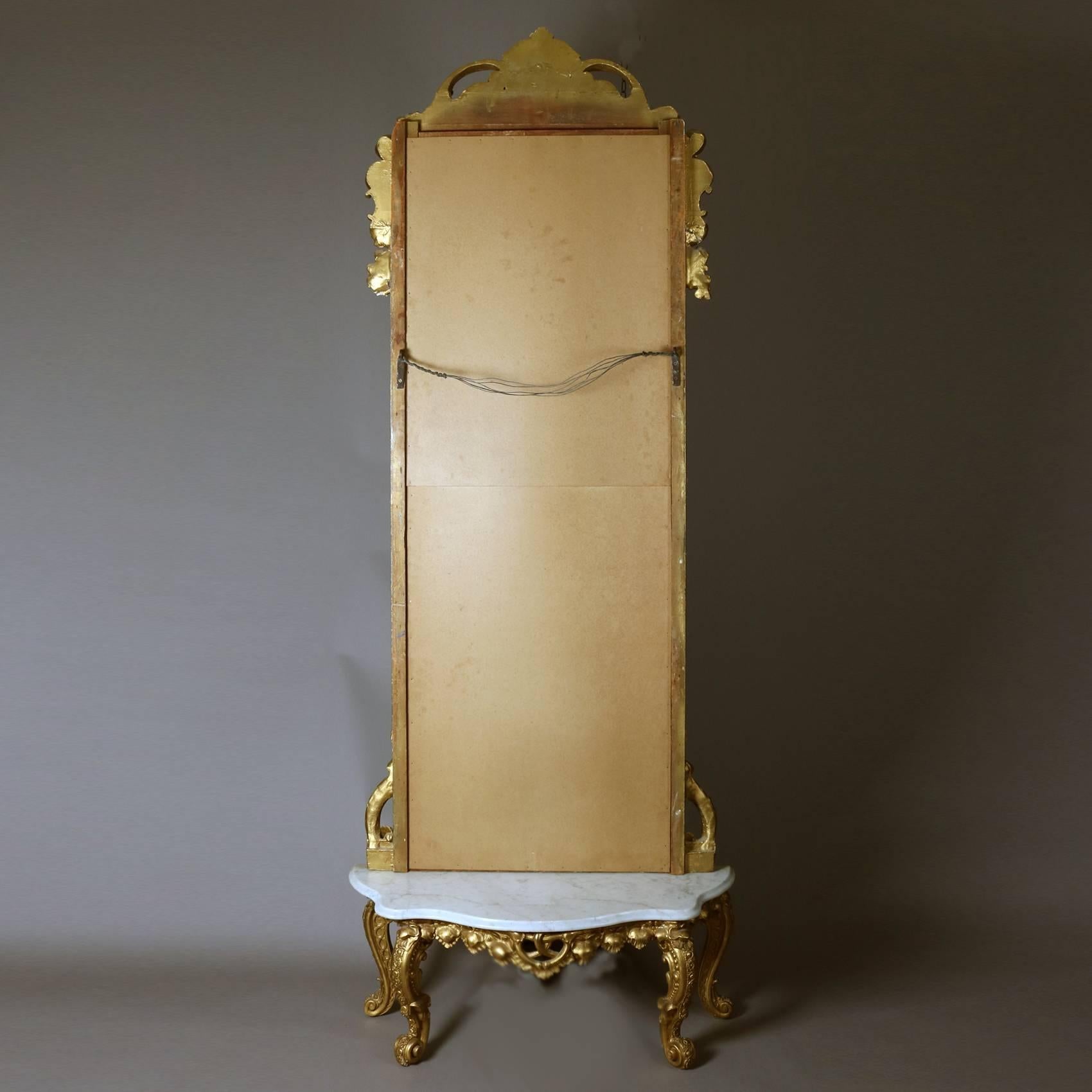 Antique French Louis XIV Style Giltwood Pier Mirror with Marble Top Base 2