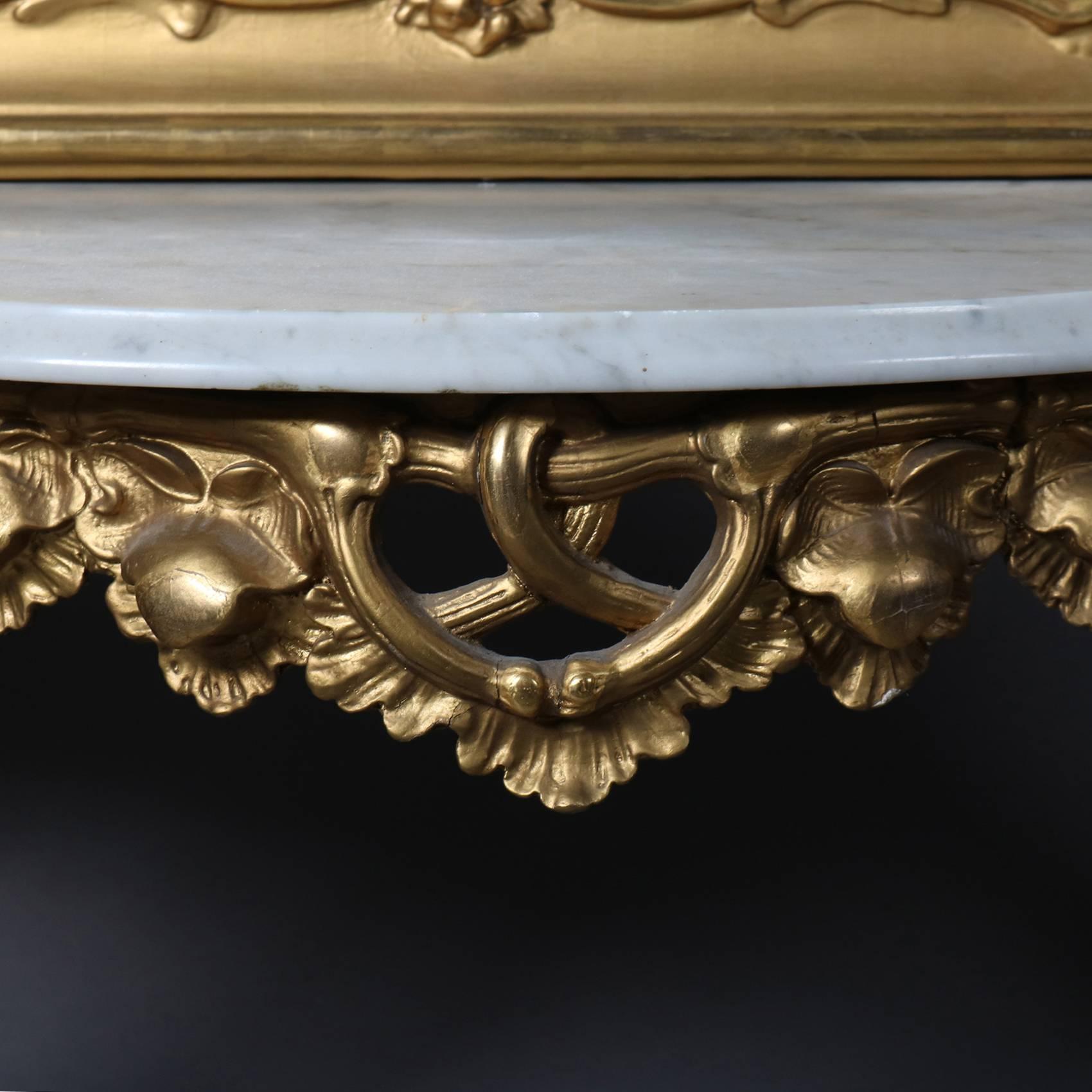 20th Century Antique French Louis XIV Style Giltwood Pier Mirror with Marble Top Base