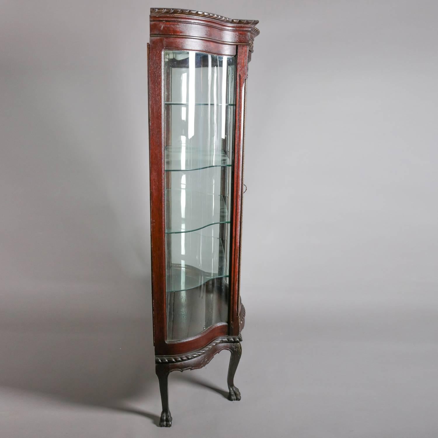 Glass Victorian Carved and Gilt Oak Serpentine China Display Cabinet, 19th Century