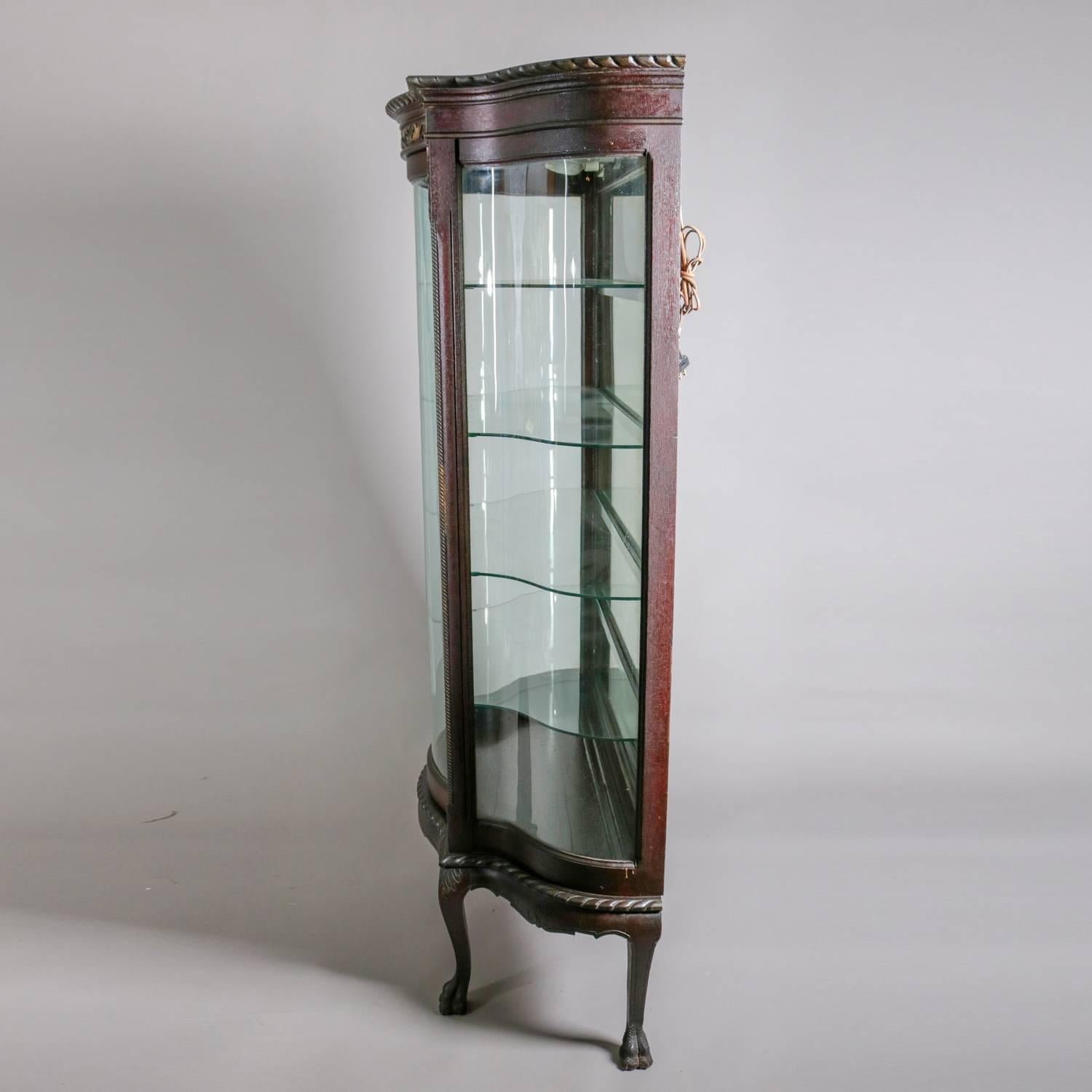 Victorian Carved and Gilt Oak Serpentine China Display Cabinet, 19th Century 2