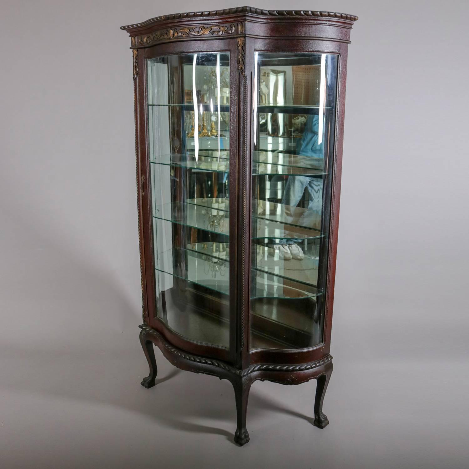 Victorian Carved and Gilt Oak Serpentine China Display Cabinet, 19th Century 3