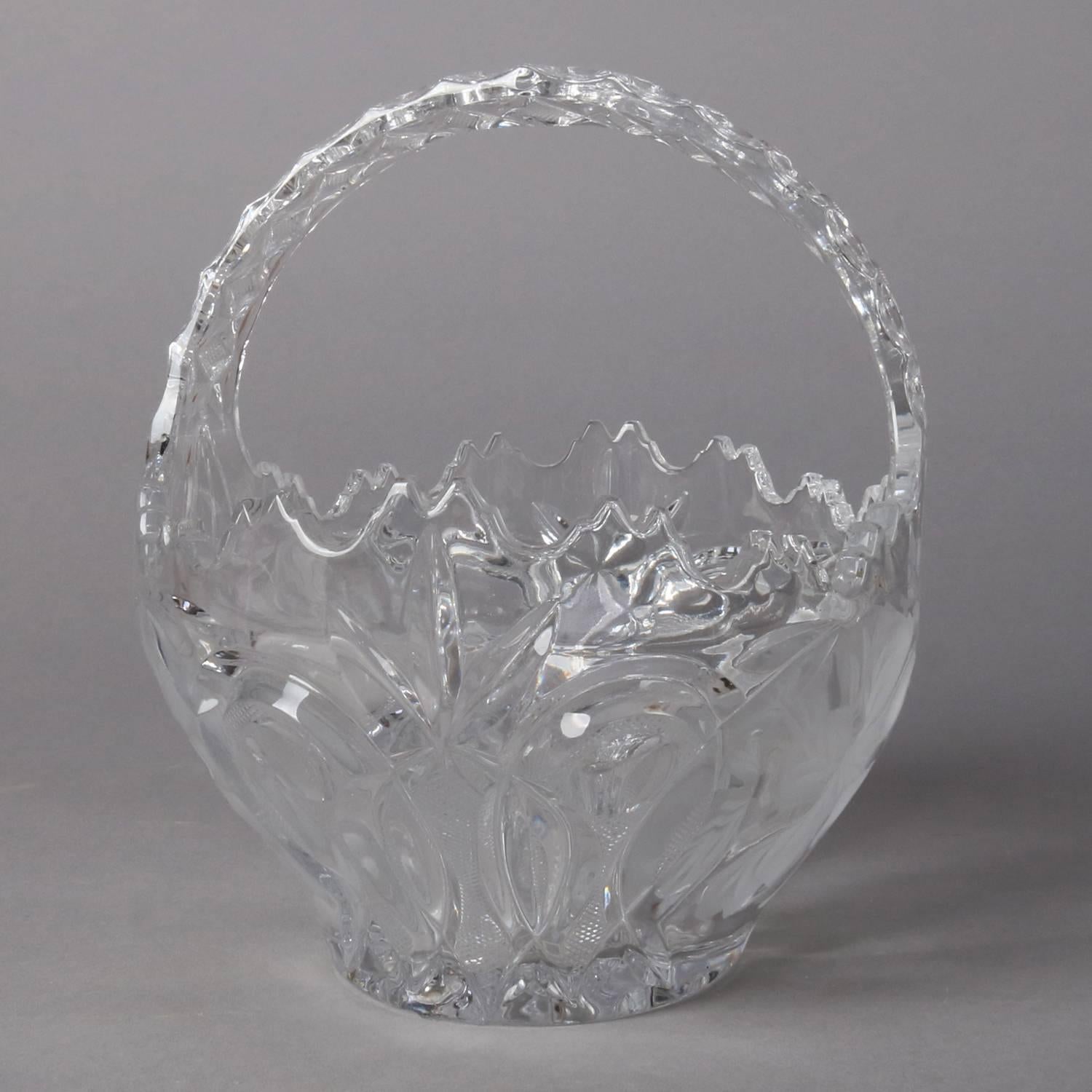 American Hawkes School Cut and Etched Grape and Floral Crystal Basket, 20th Century For Sale