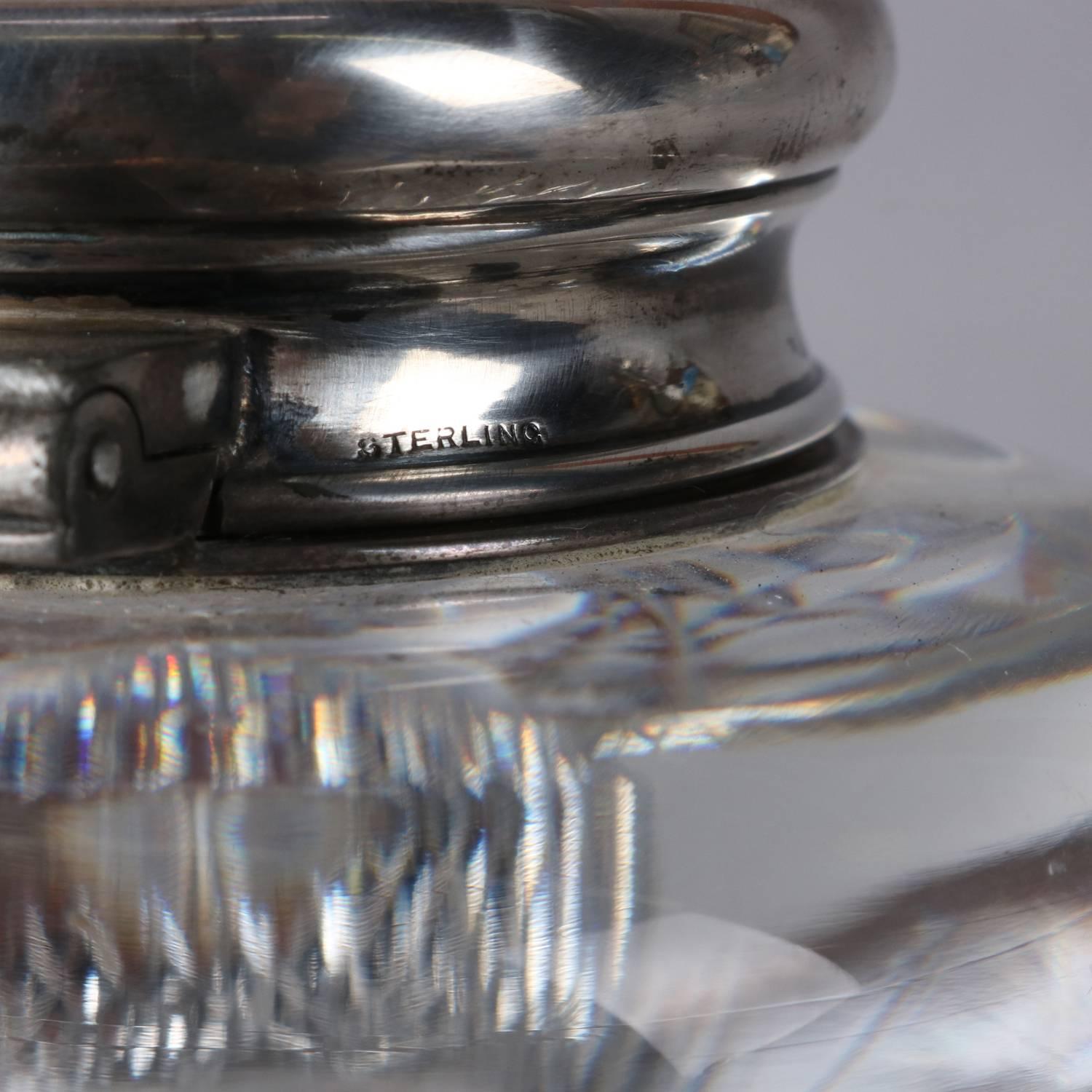Antique French Cut Crystal and Sterling Silver Dedication Inkwell, 1896 5