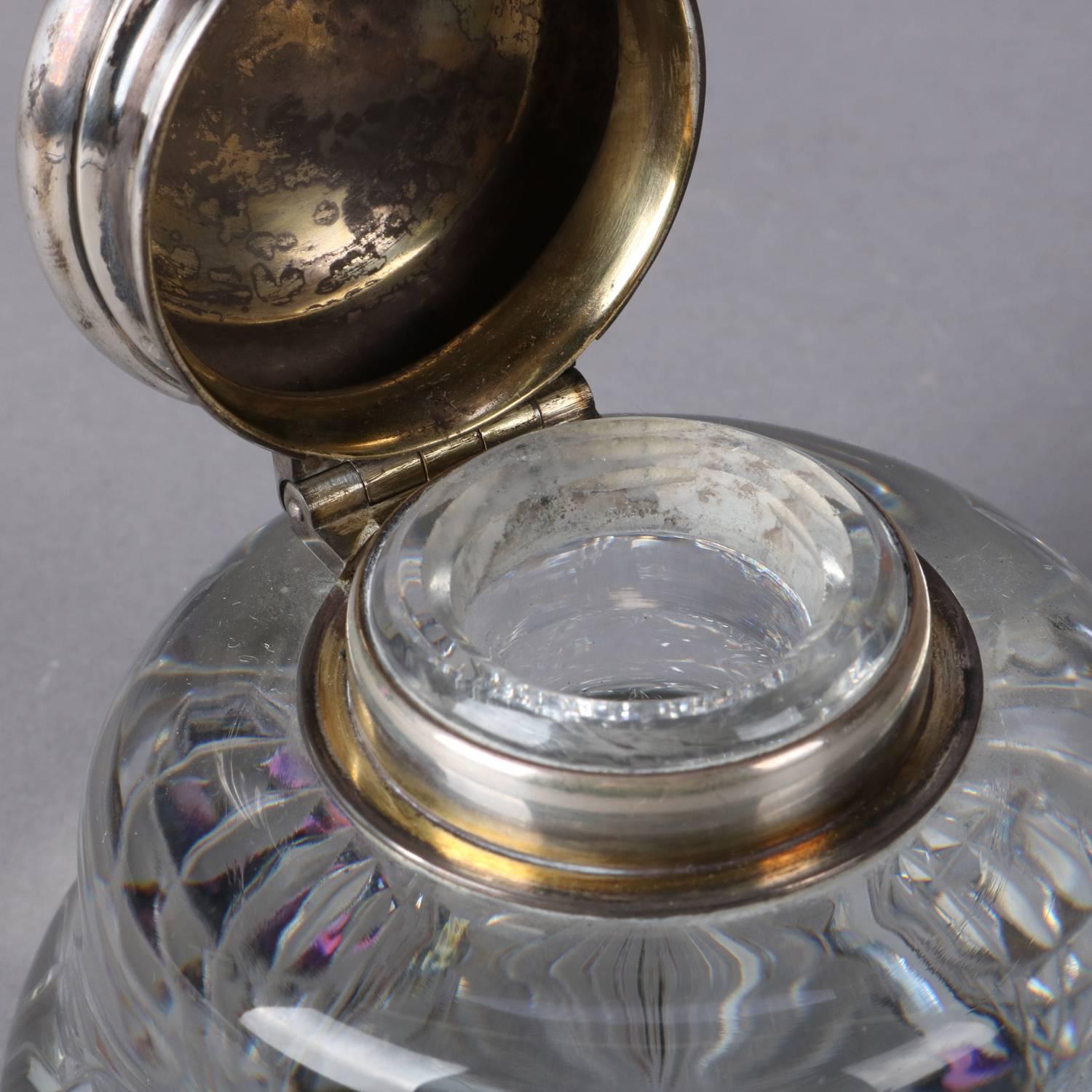 Antique French Cut Crystal and Sterling Silver Dedication Inkwell, 1896 6