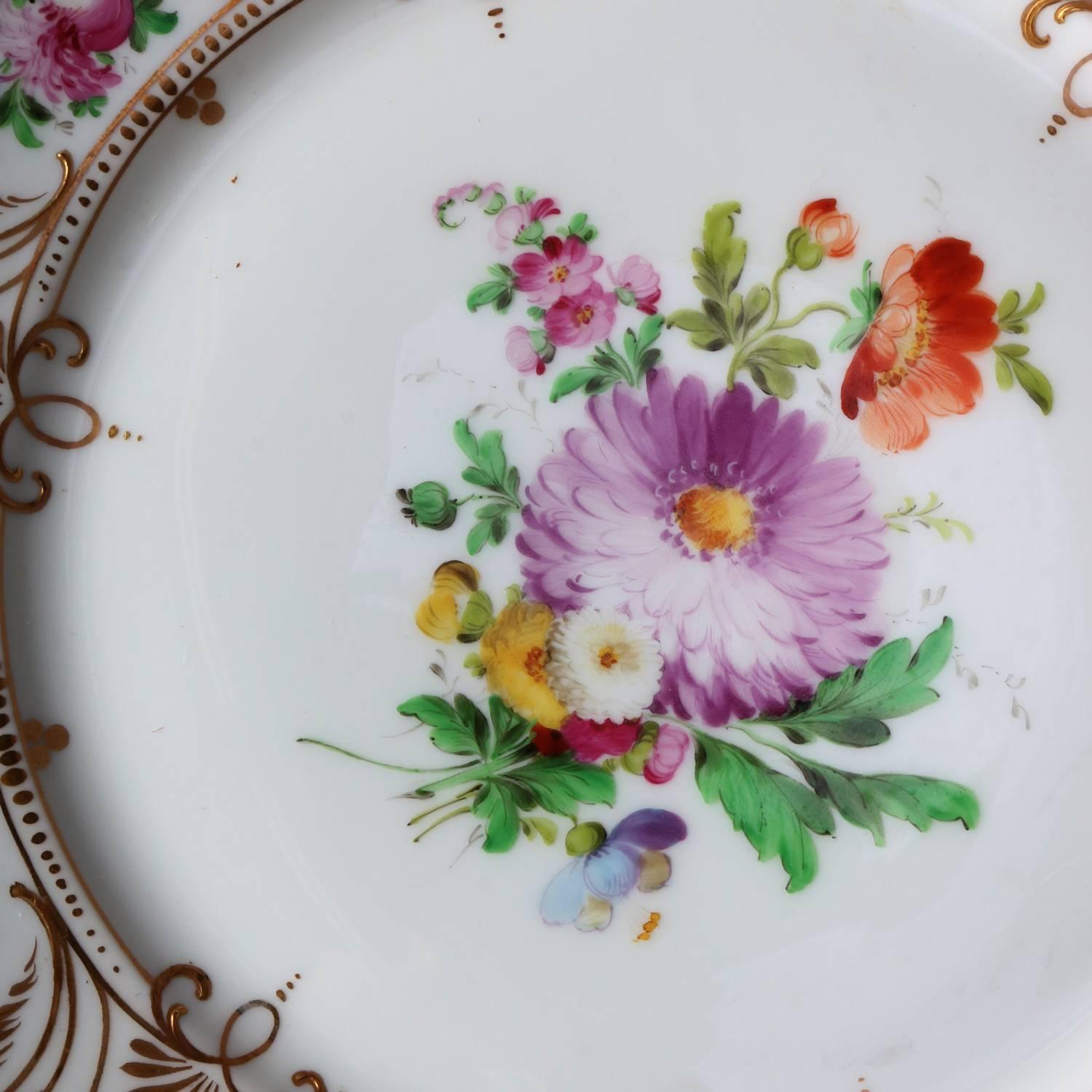 12 German Floral & Gilt Hand-Painted Porcelain Dresden Rosenthal Plates 1