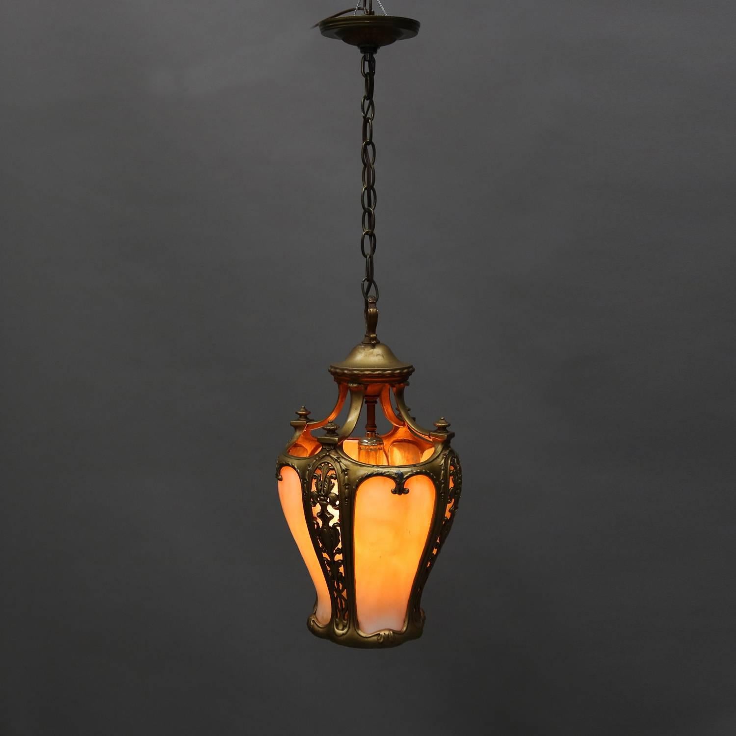Neoclassical Gilt & Slag Glass Hanging Pendant Light, 20th Century 3
