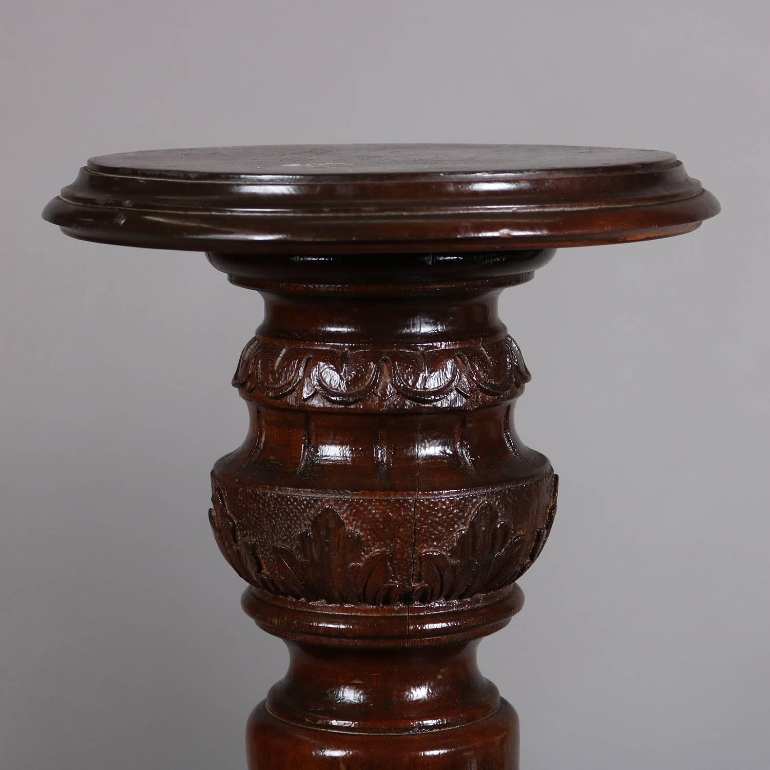 Pair of Neoclassical Heavily Carved Mahogany Open Barley Twist Pedestals In Good Condition In Big Flats, NY