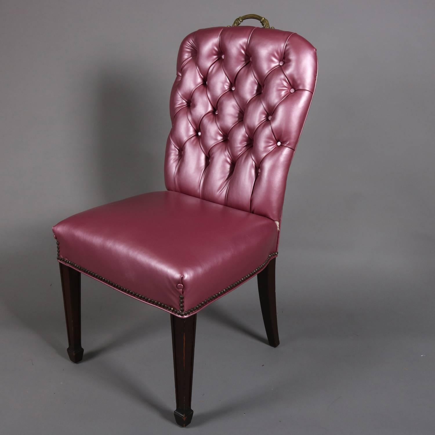 American Set of Four Hollywood Regency Tufted Fuschia Upholstered Side Chairs
