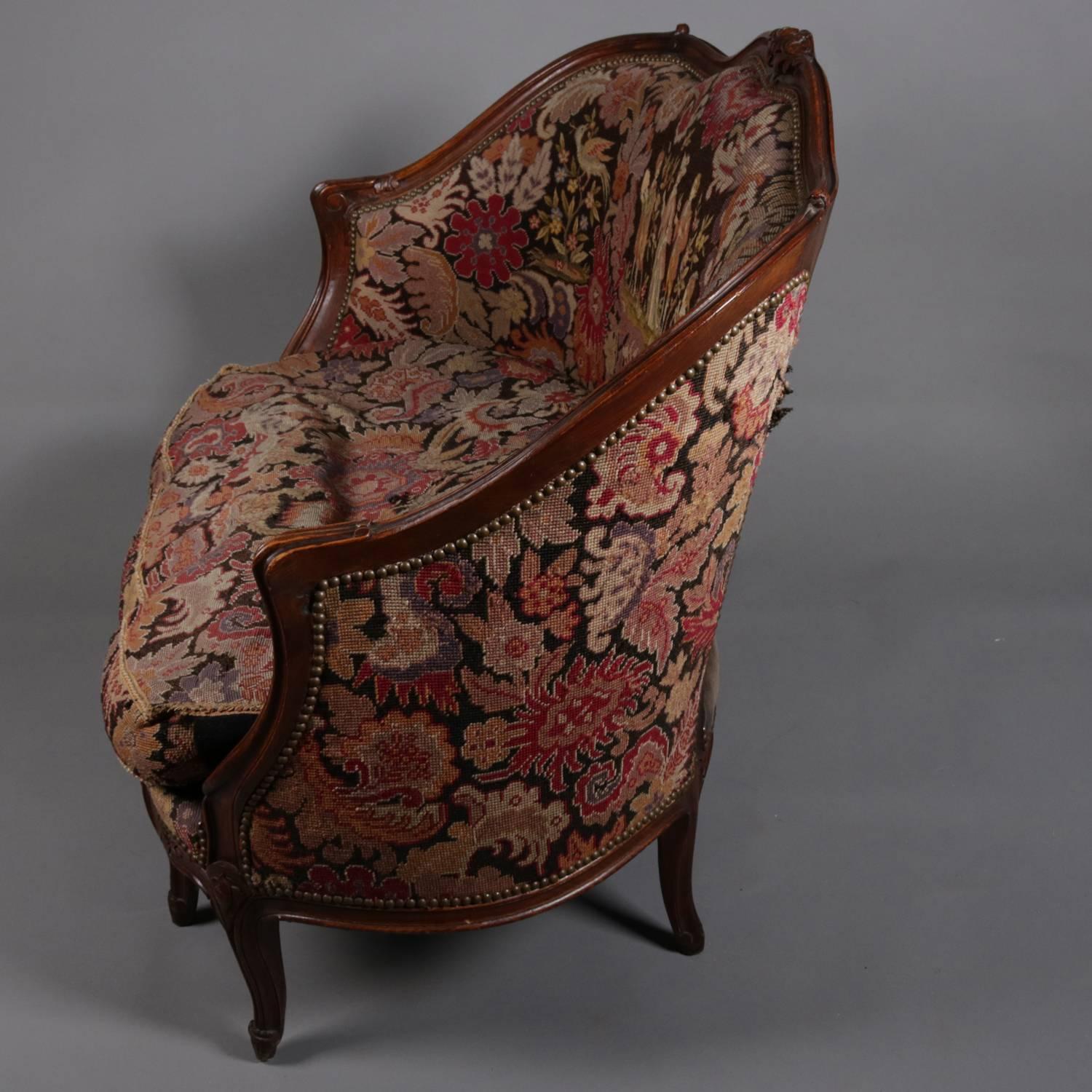 French Louis XV Style Mahogany and Pictorial Tapestry Settee, 19th Century 2