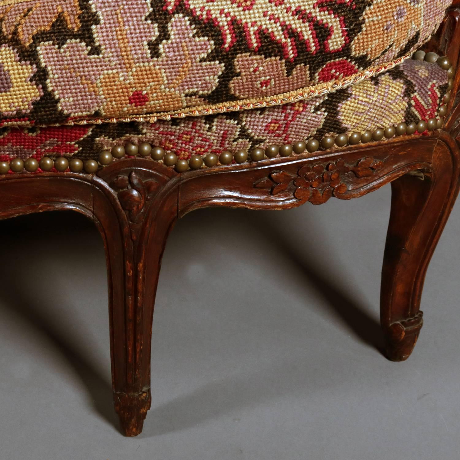 French Louis XV Style Mahogany and Pictorial Tapestry Settee, 19th Century 1