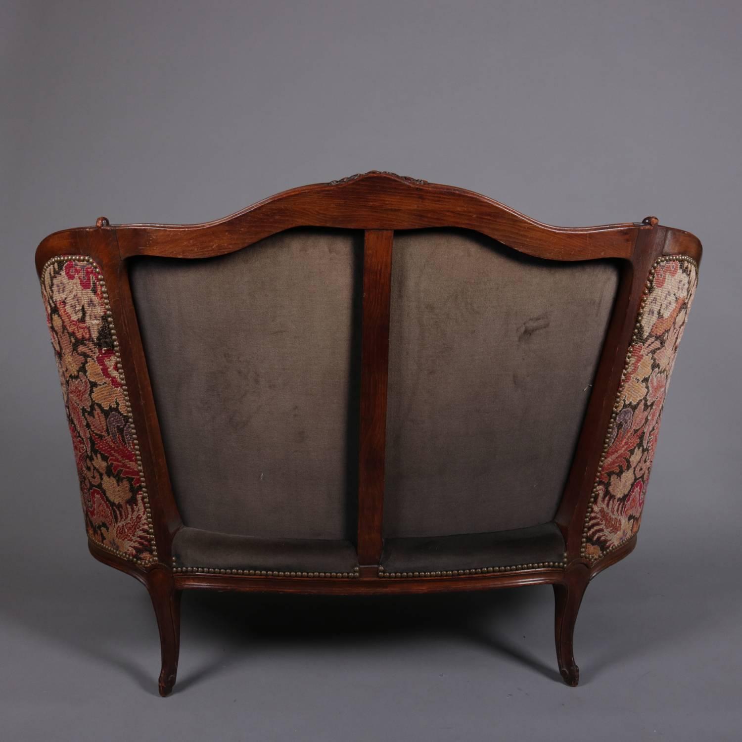 French Louis XV Style Mahogany and Pictorial Tapestry Settee, 19th Century 4