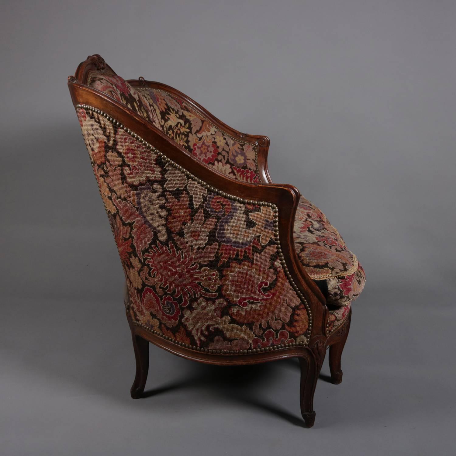 French Louis XV Style Mahogany and Pictorial Tapestry Settee, 19th Century 5