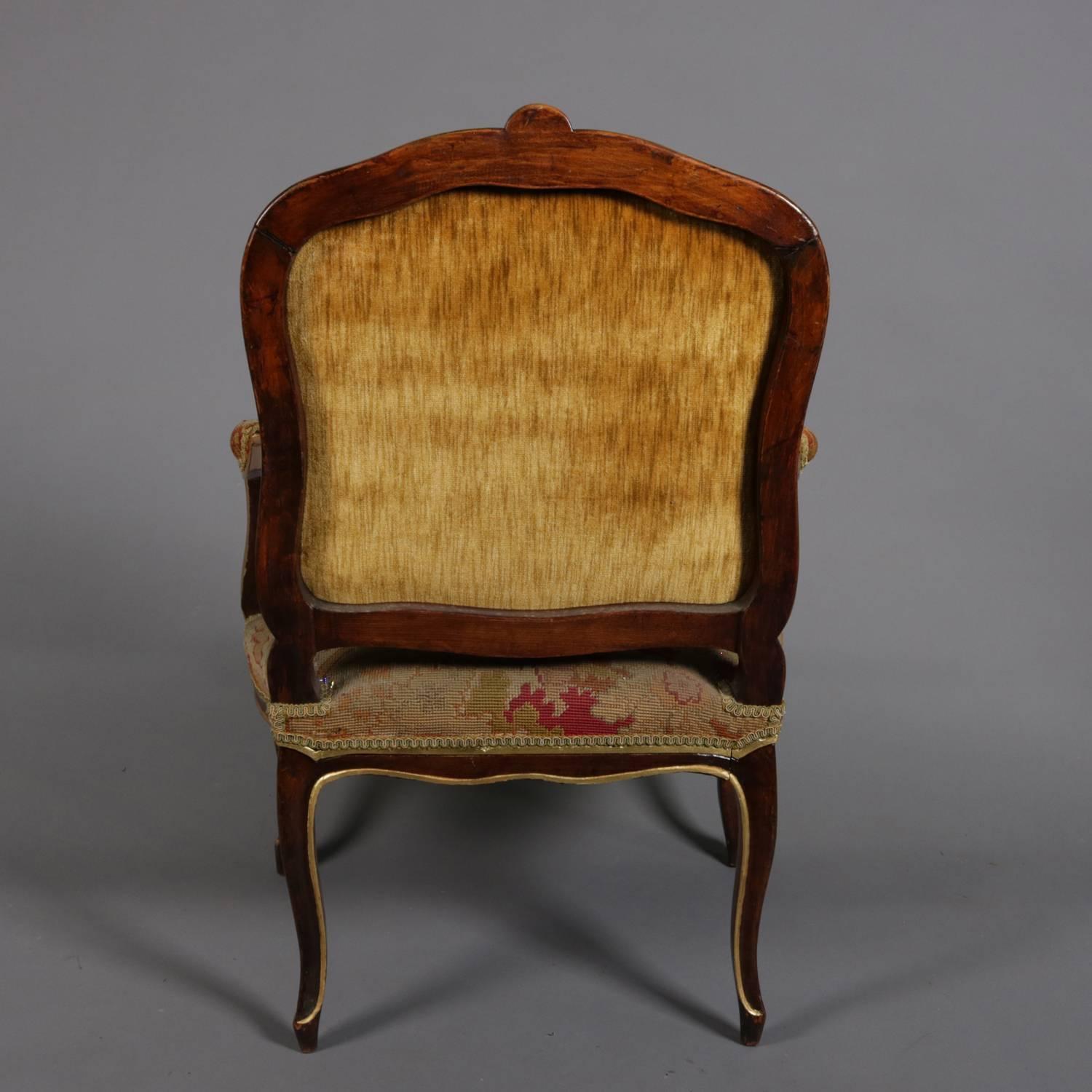 Louis XVI Style Parcel-Gilt Fruitwood and Tapestry Fauteuil, Early 20th Century 1