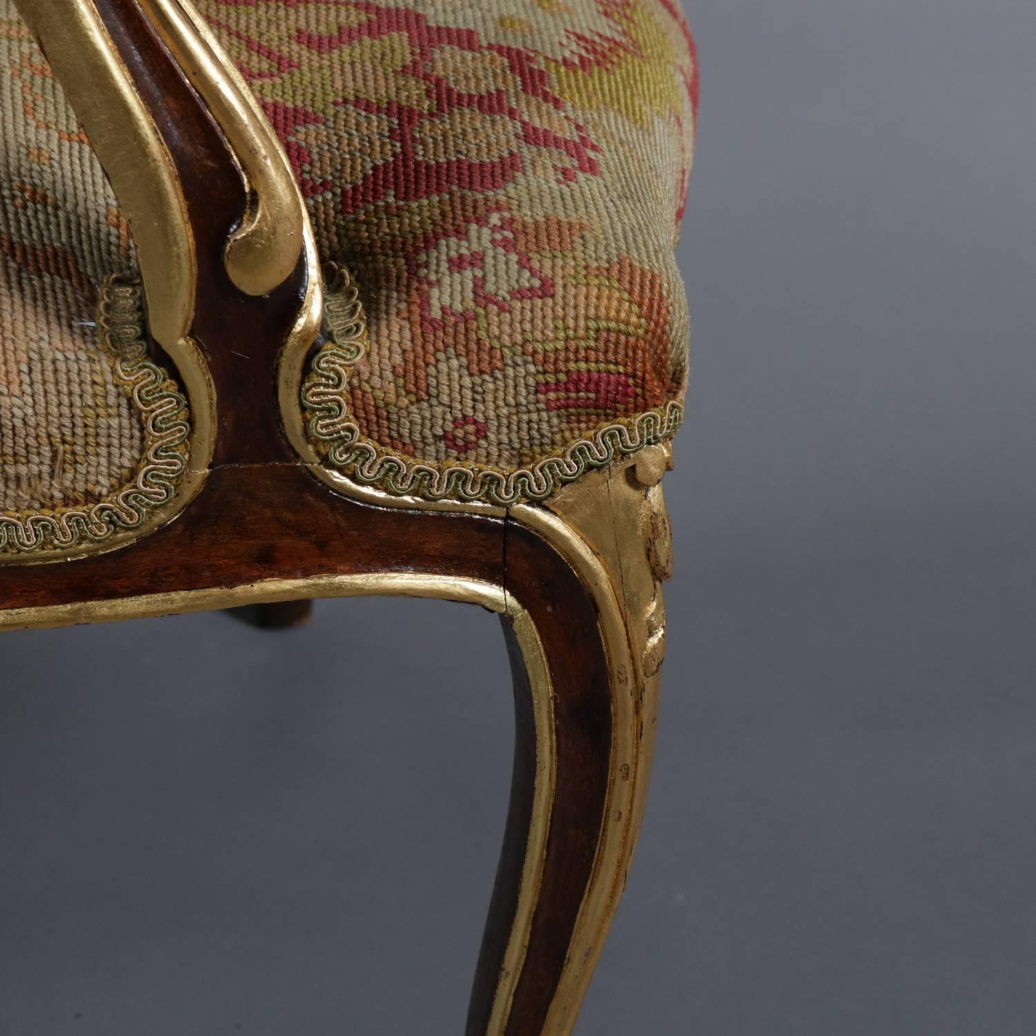 Louis XVI Style Parcel-Gilt Fruitwood and Tapestry Fauteuil, Early 20th Century 4