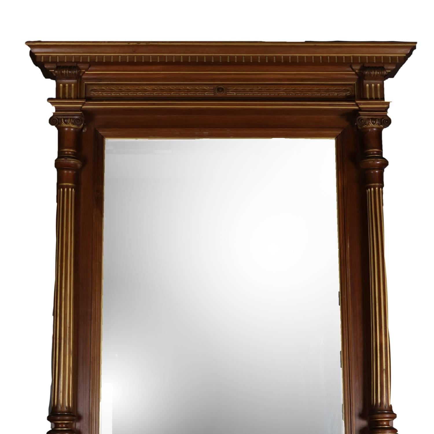 Neoclassical Carved Parcel-Gilt Mahogany and Marble Pier Mirror, 20th Century 3