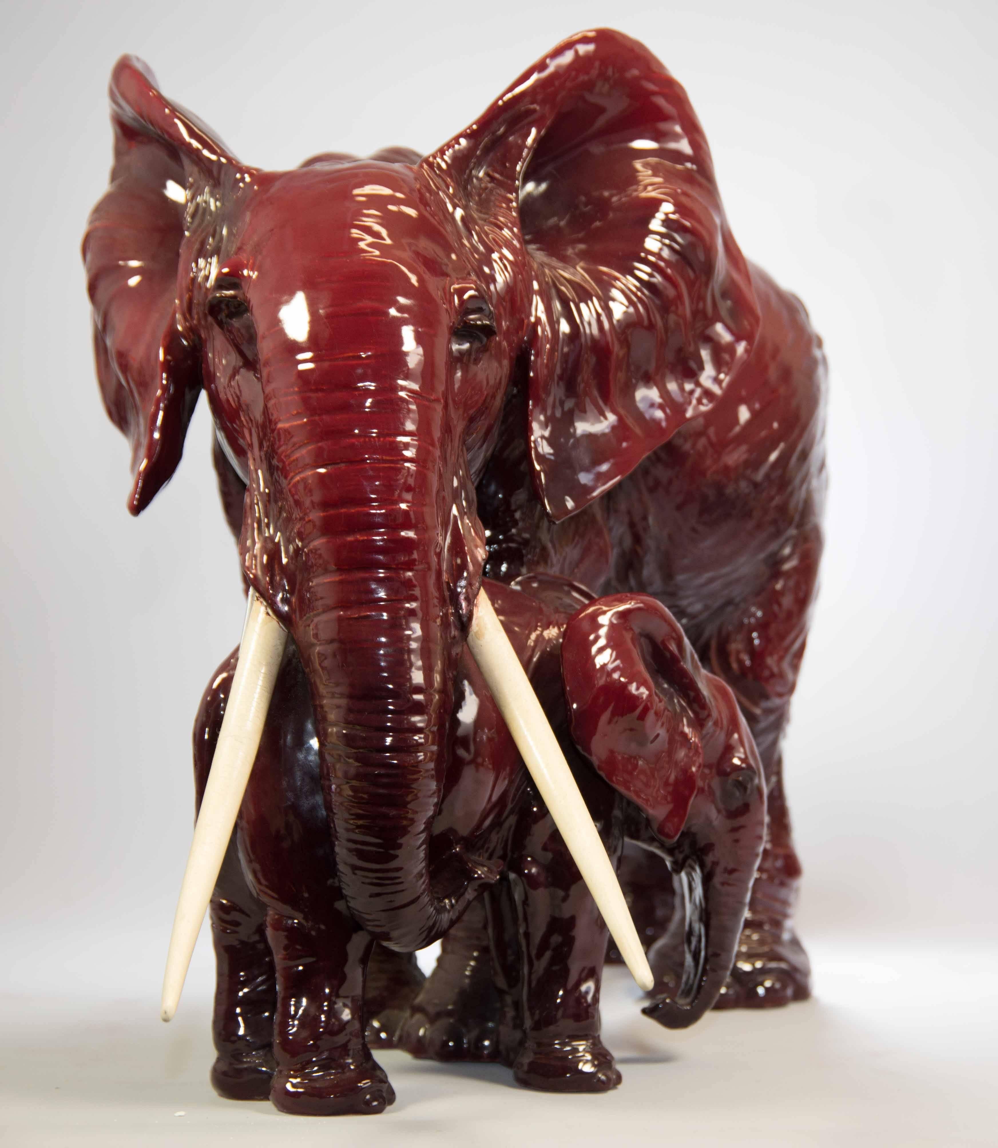 Italian Guido Cacciapuoti, Large Red Porcelain Elephant with Calf